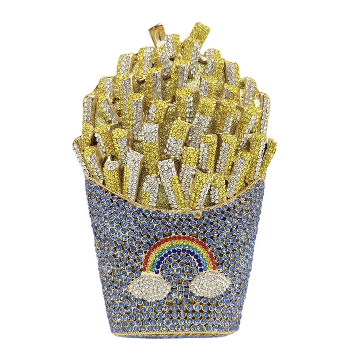 Namou French Fries Chips Rainbow Clutch Minaudiere Bag for Women - Crystal Evening Bag with Diamond Accents, Wedding Handbag & Bridal Purse in Blue | Perfect for Parties, Galas & Special Occasions