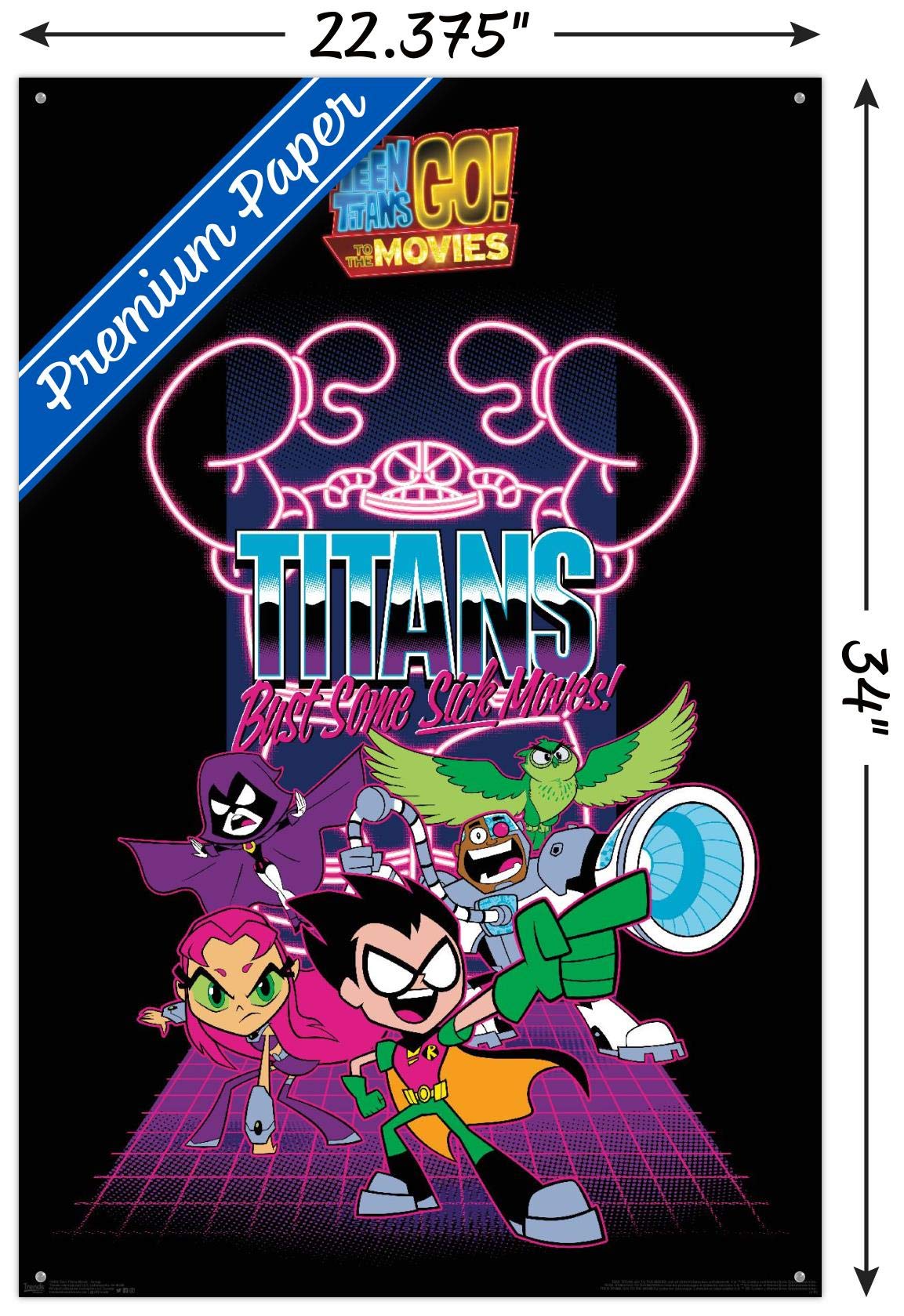 DC Comics Movie - Teen Titans Go! To The Movies - Group Wall Poster with Push Pins | Superhero Room Decor for Kids & Teens | Perfect for Bedroom, Game Room & Dorm Wall Art