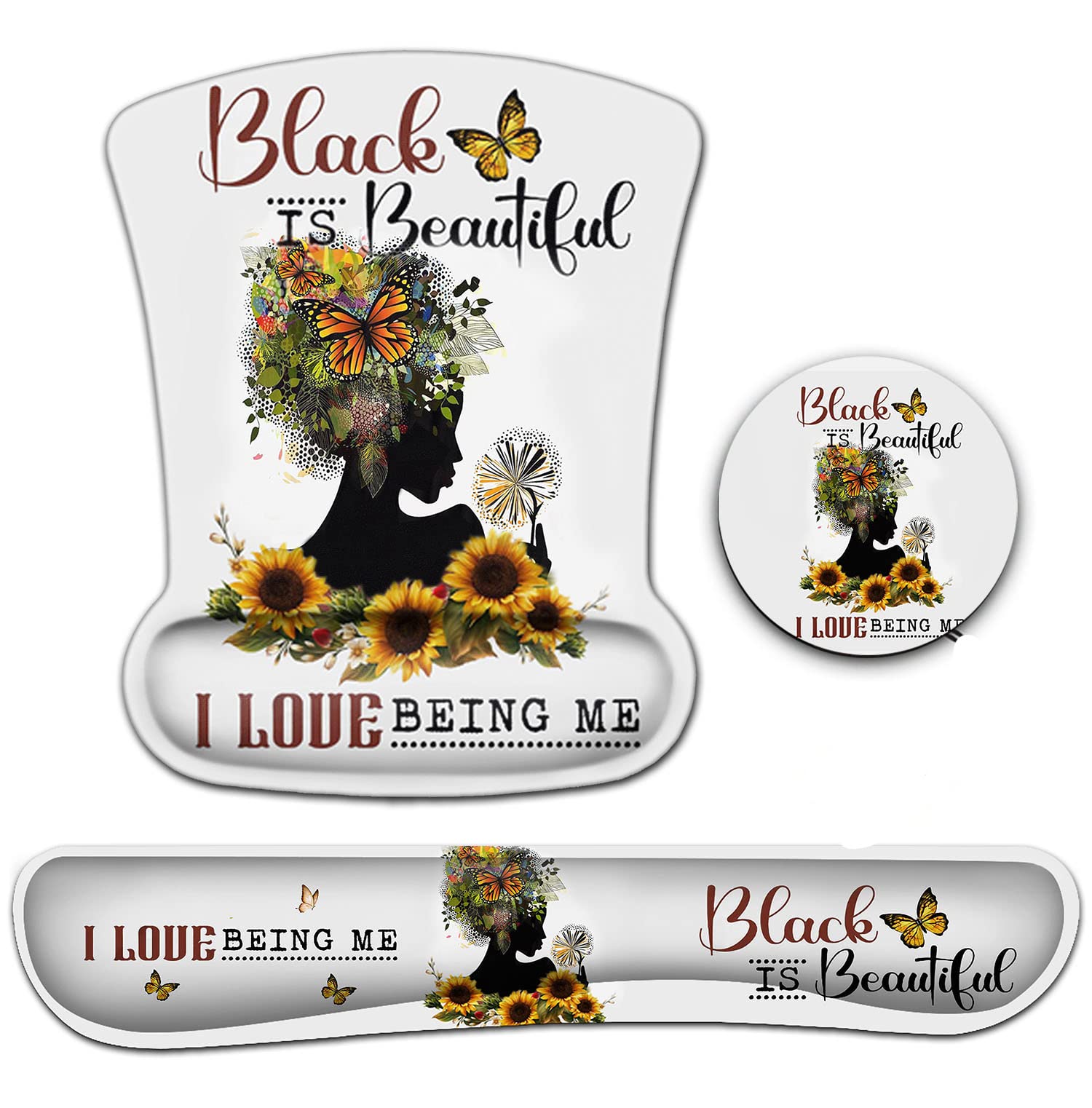 Premium White Mouse Pad with Stitched Edge & Non-Slip Rubber Base - Butterfly Faith Art & Sunflower Design - Office Accessories & Computer Desk Decor - Includes Wrist Rest & Keyboard Wrist Guard Set - Perfect for Home Office, Gaming Setup & Workstation Ergonomics