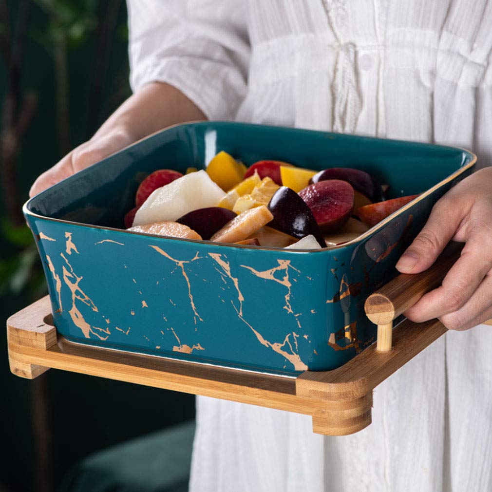 Stylish Wooden Stand Ceramic Fruit Bowl - Detachable Serving Basket for Fruits, Vegetables, Desserts & Salads | Perfect for Kitchen Counter, Dining Table & Party Serving