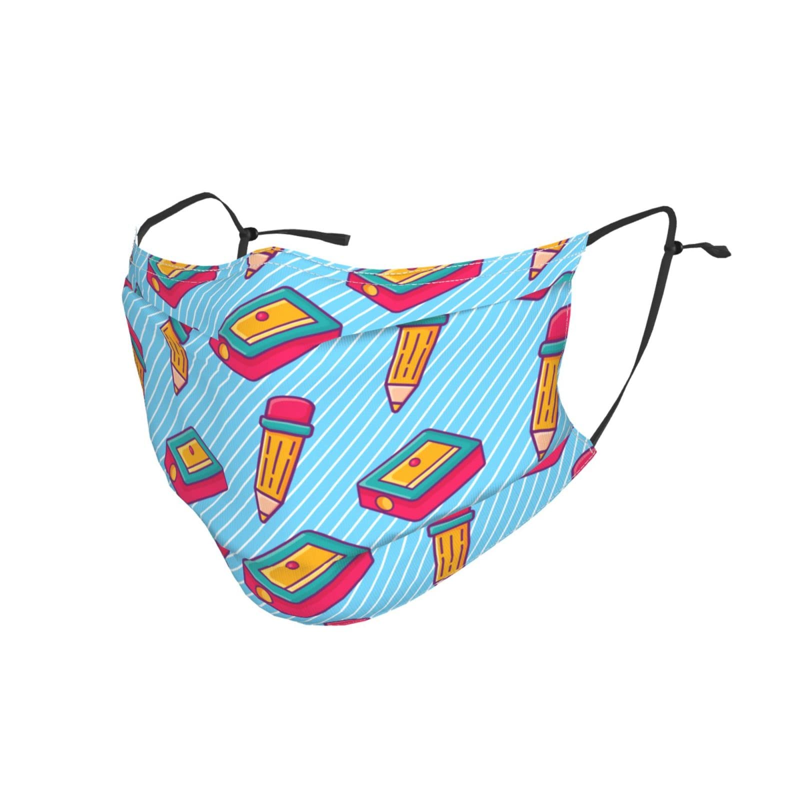 Reusable Adjustable Face Mask with Filter - Pencil & Sharpener Seamless Pattern for Men, Women & Kids | School, Office & Daily Protection