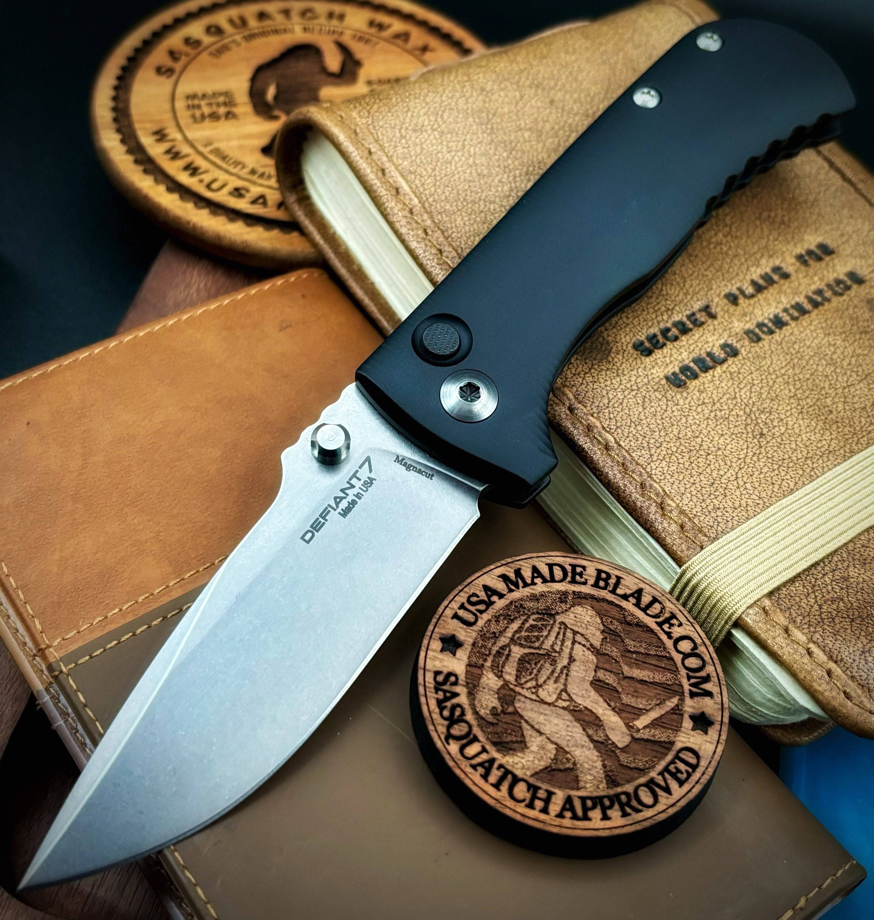 Defiant 7 Talos Button Lock Folding Knife - Magnacut Blade & Black Hardcoat Anodized Aluminum Handle - EDC, Outdoor, Tactical, Survival, Camping, Hunting Gear