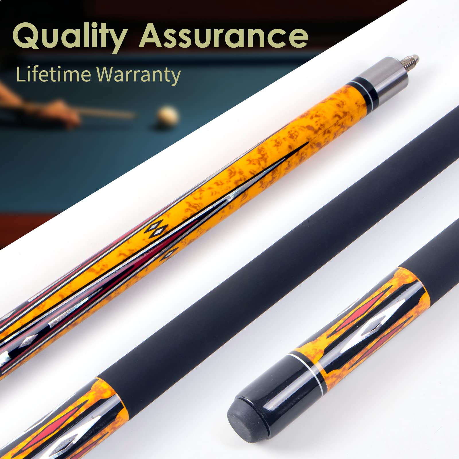 Kmise Professional 2-Piece Pool Cue Stick 58'' Snooker Billiard Cue (18-22 Oz) for Pool Table Sports - Perfect for Home Game Rooms & Bars