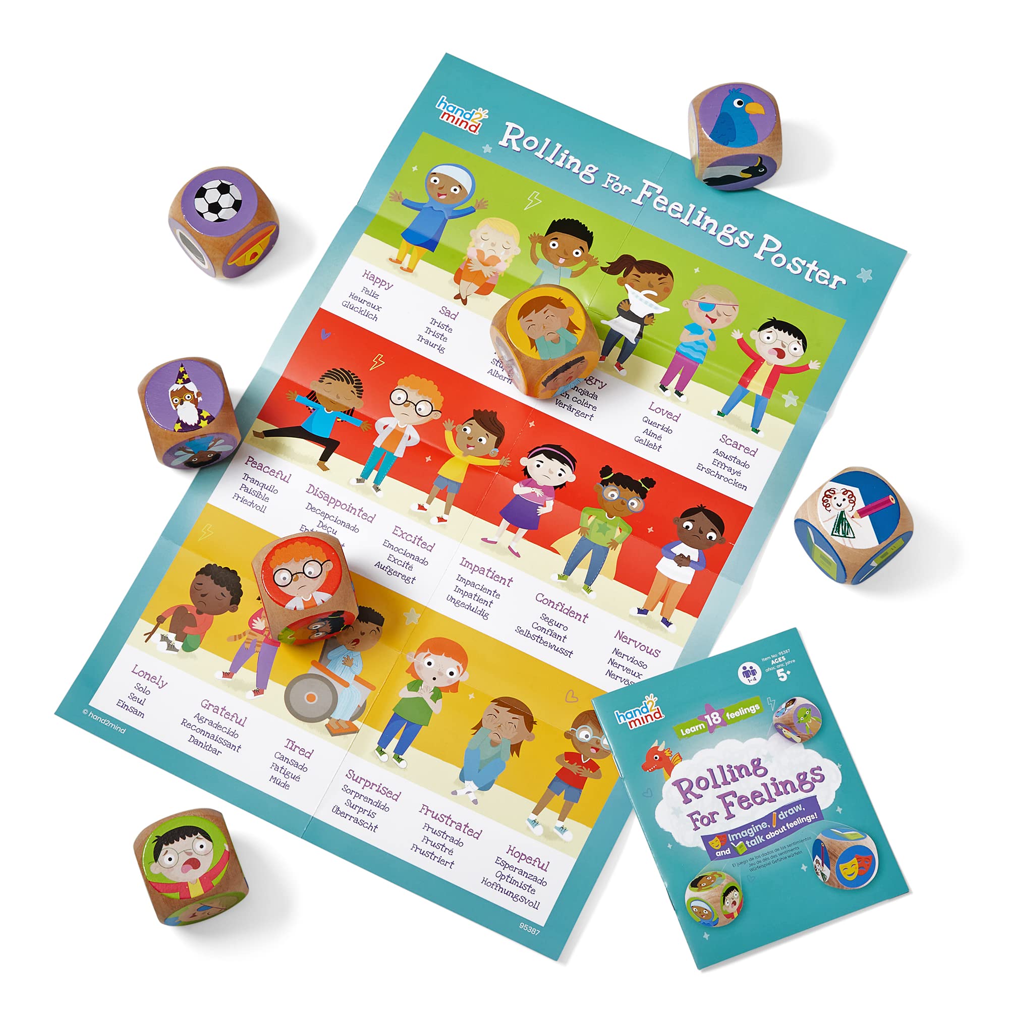 hand2mind Rolling for Feelings Dice Game - Social Emotional Learning Toys for Kids | Therapy Games for Emotional Regulation & Social Skills Development | Perfect for Play Therapy, School Counselors & Classroom Activities