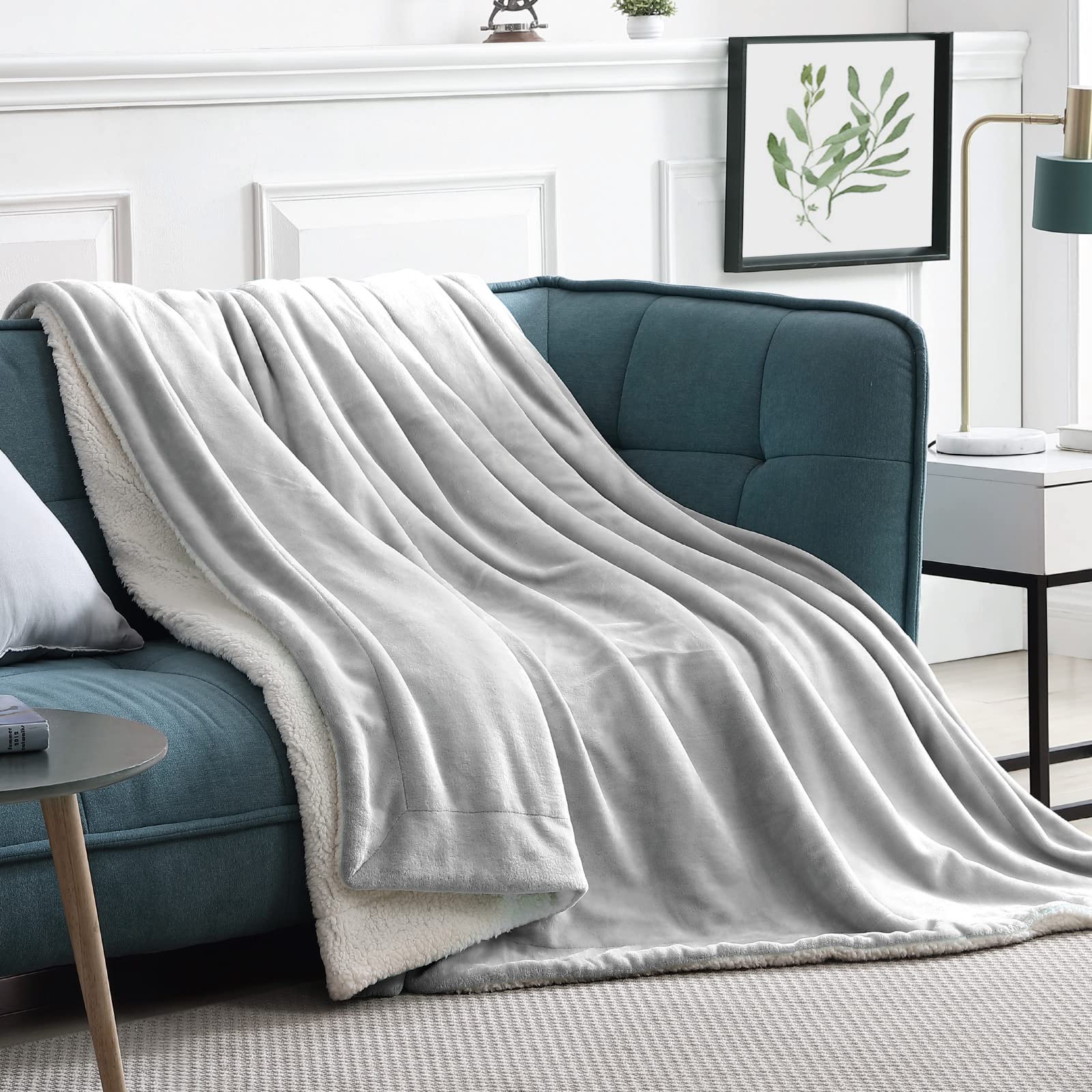 Walensee Sherpa Fleece Blanket - King Size 108”x90” Ash Grey | Ultra Soft Reversible Microfiber Plush Throw | All-Season Cozy Blanket for Bed, Couch & Sofa | Perfect for Winter Nights, Movie Time & Home Decor