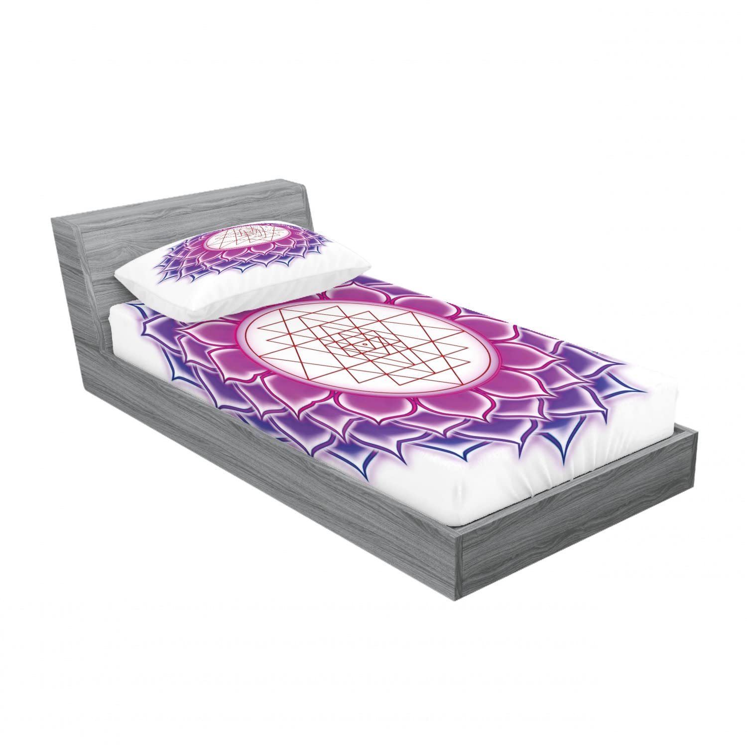 Ambesonne 2-Pack Twin XL Fitted Sheets & Pillow Sham Set - Yantra Mandala Design, Fuchsia Purple 4-Piece Bedding Set | Perfect for Dorm Rooms, Guest Beds & Bohemian Home Decor