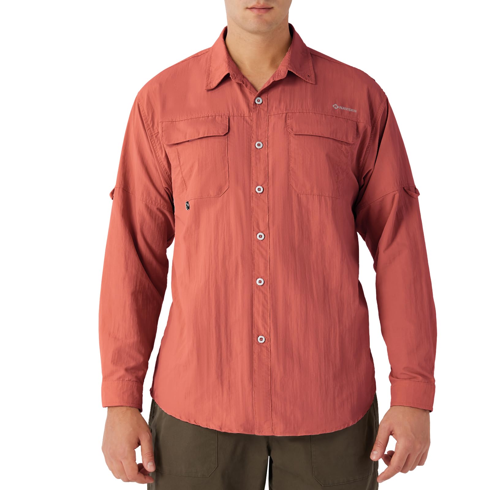NAVISKIN Men's UPF 50+ Sun Protection Fishing Shirt - Long Sleeve Quick-Dry UV Shirt for Hiking, Travel, Camping & Outdoor Activities - Lightweight Breathable Sun Shirt for Fishing, Beach & Summer Adventures