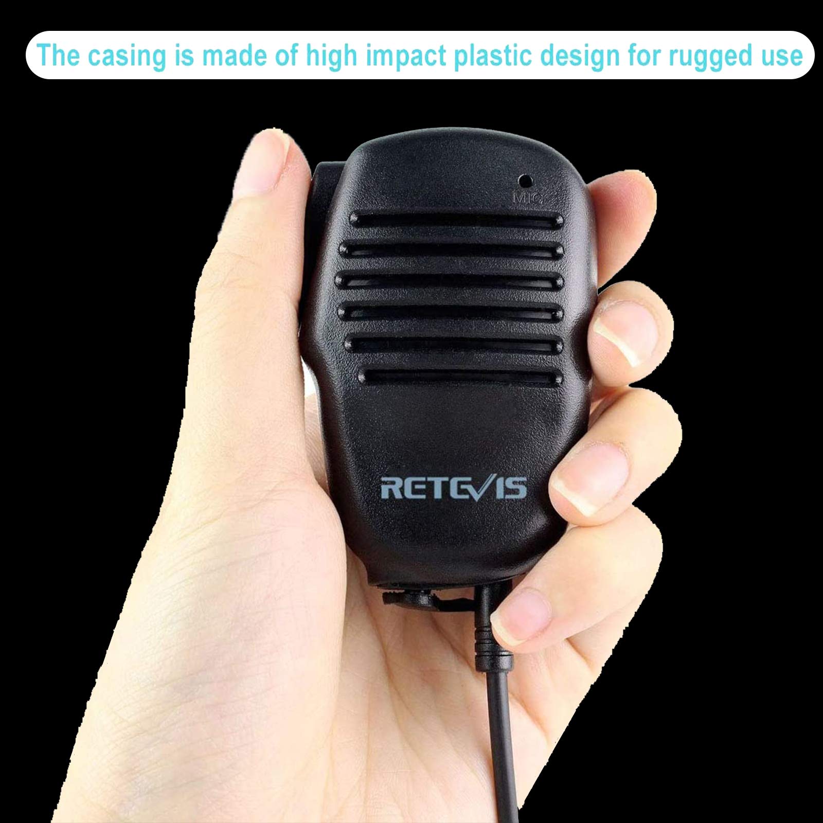 Retevis Handheld Microphone with PTT Button & Speaker - 2 Pin Walkie Talkie Accessory for RT22 RT24 RT27 RT7 RT5R RT5RV Kenwood PUXING WOUXUN TYT HYT BAOFENG POFUNG Radios (1 Pack) - Perfect for Outdoor Adventures, Security Work & Emergency Communication