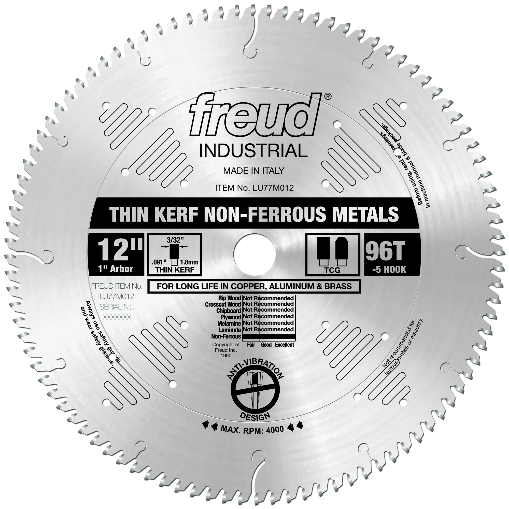 Freud LU77M012 12-Inch Medium Stock Aluminum Blade - Perfect for Woodworking, Metal Cutting & DIY Projects
