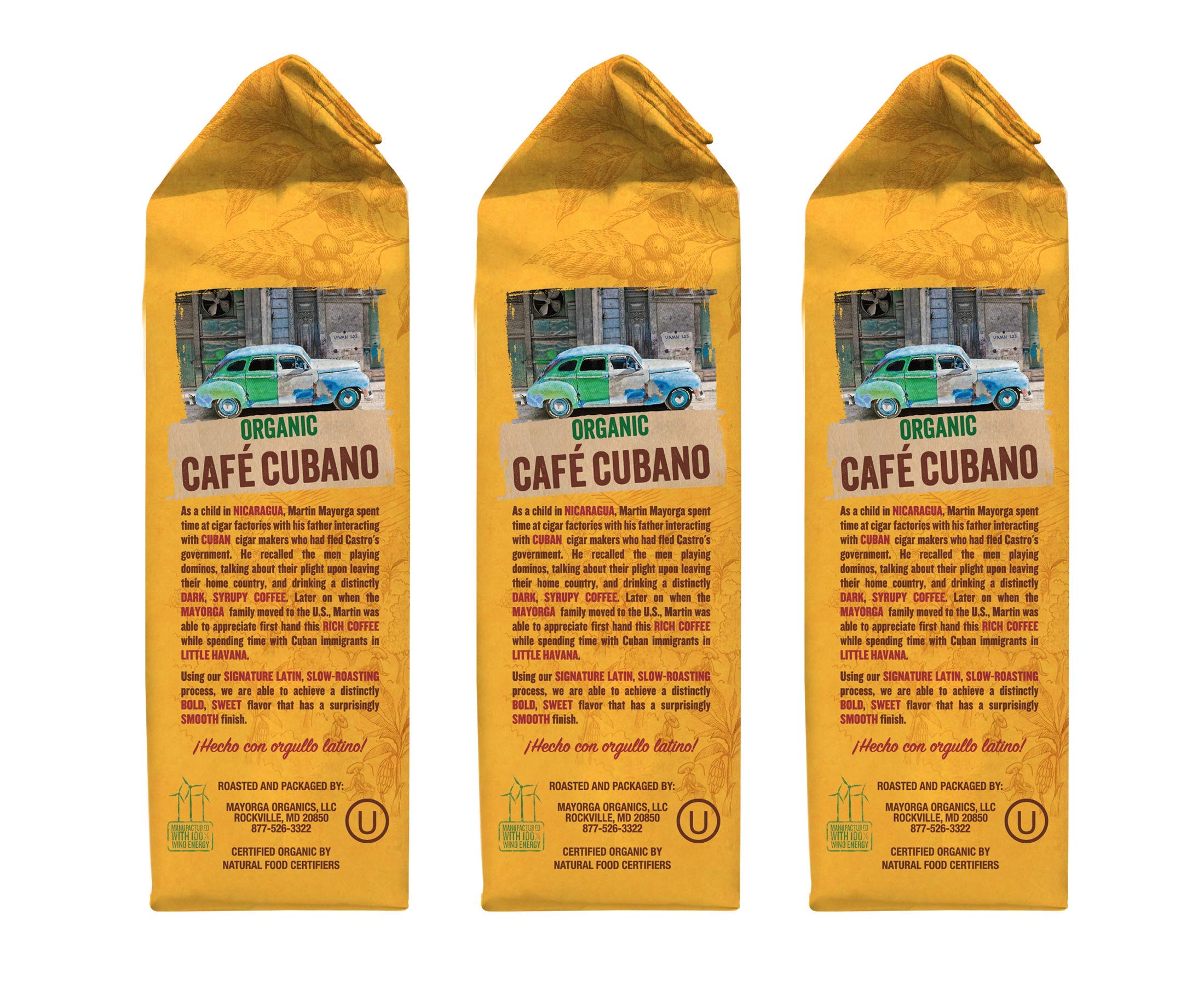 Mayorga Organics Café Cubano Dark Roast Whole Bean Coffee, 12 oz (Pack of 6) - 100% USDA Organic Certified - Perfect for Home Brewing, Office Use & Gifts
