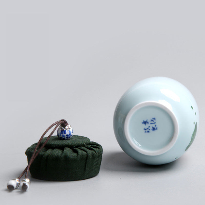 Premium Japanese Porcelain Lotus Tea Caddy - Handcrafted Ceramic Tea Storage Container for Loose Leaf Tea - Perfect for Tea Ceremonies, Home Decor & Gift Giving