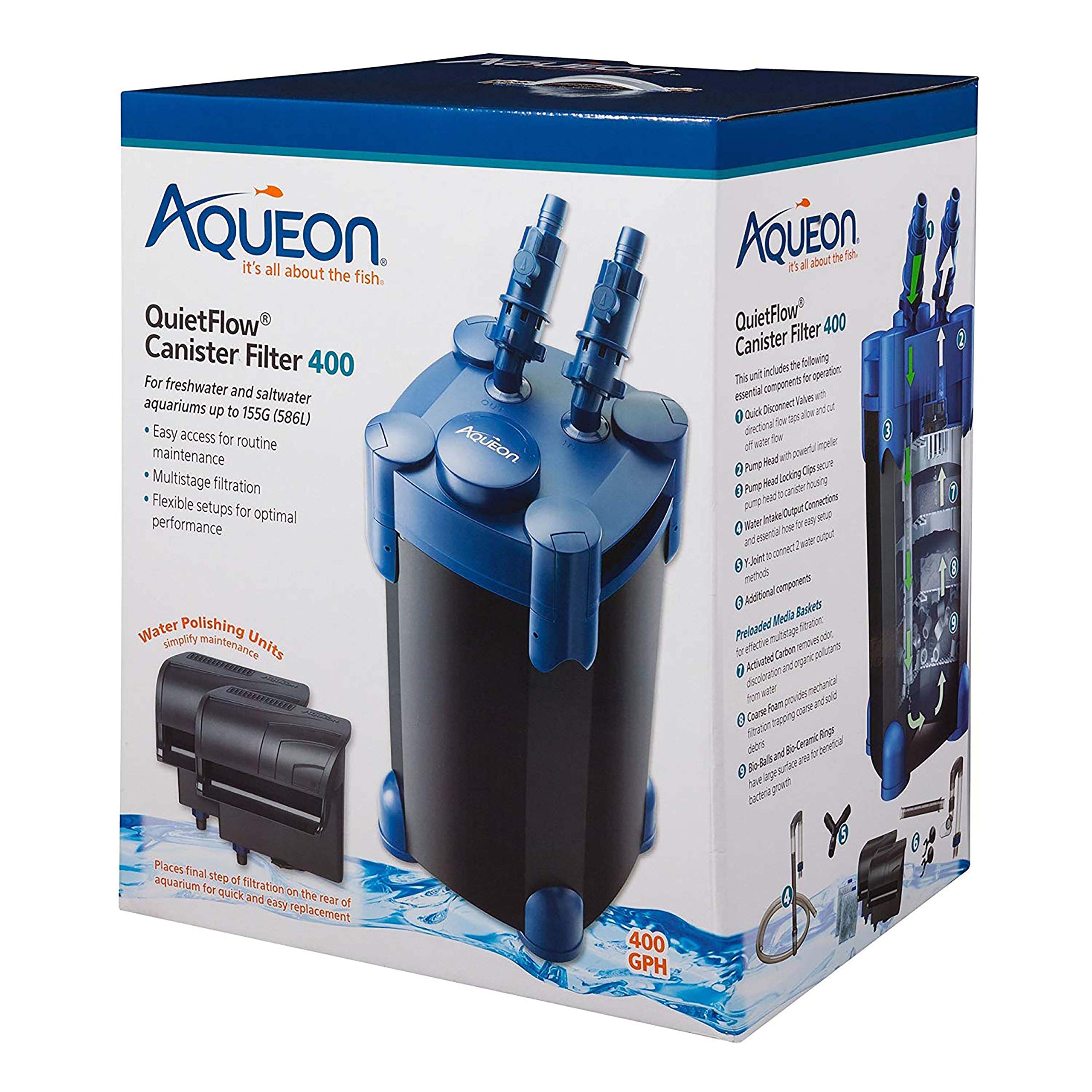 Aqueon QuietFlow Canister Aquarium Filter for 100-150 Gallon Fish Tanks - High Efficiency Water Filtration System for Freshwater & Saltwater Aquariums - Perfect for Home, Office or Classroom Aquarium Setups