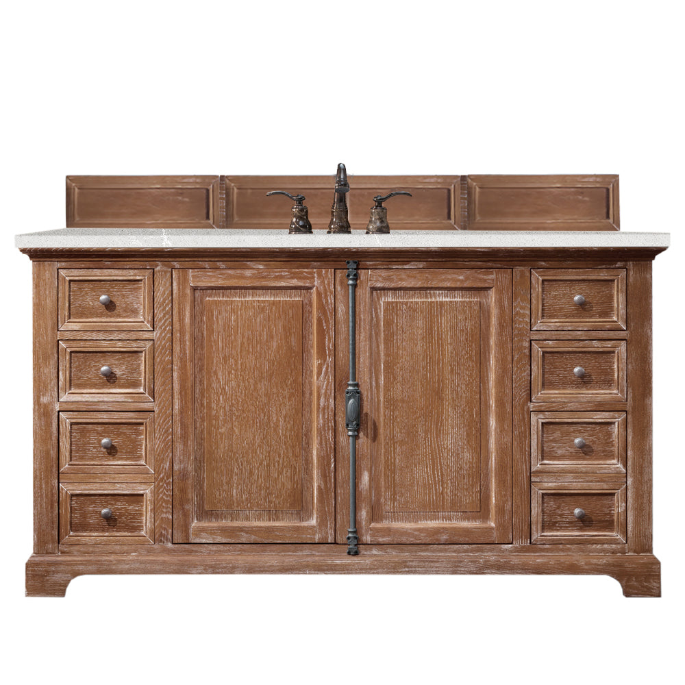 Providence 60 Inch Single Bathroom Vanity Cabinet in Driftwood Finish with 3CM Eternal Serena Quartz Countertop - Perfect for Modern Bathroom Remodeling and Small Space Solutions