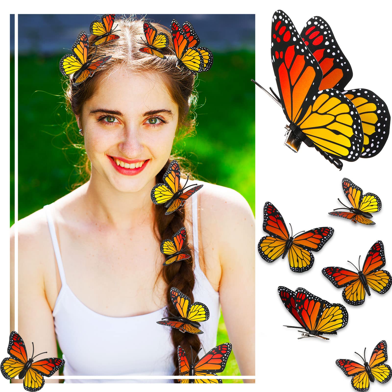 24-Piece Monarch Butterfly Hair Clips - Orange 3D Butterfly Barrettes for Women & Girls | Kawaii Hair Accessories for Halloween, Day of the Dead Party, Cosplay & Everyday Wear
