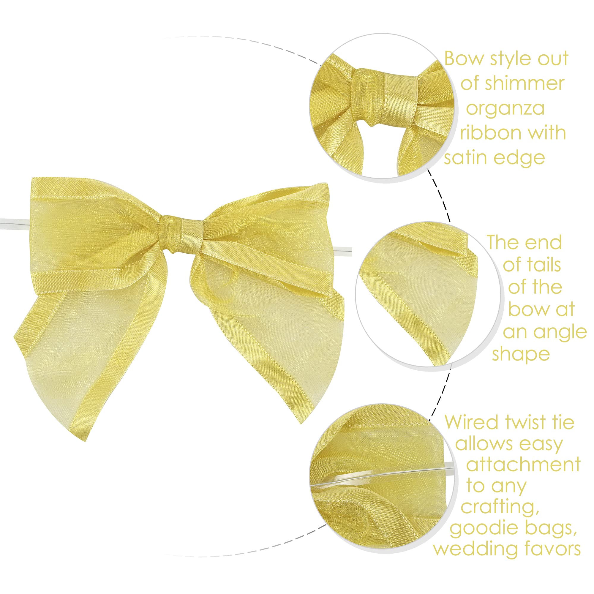 Premade Gold Organza Bows for Gifts, Christmas & Weddings - 12 Pack