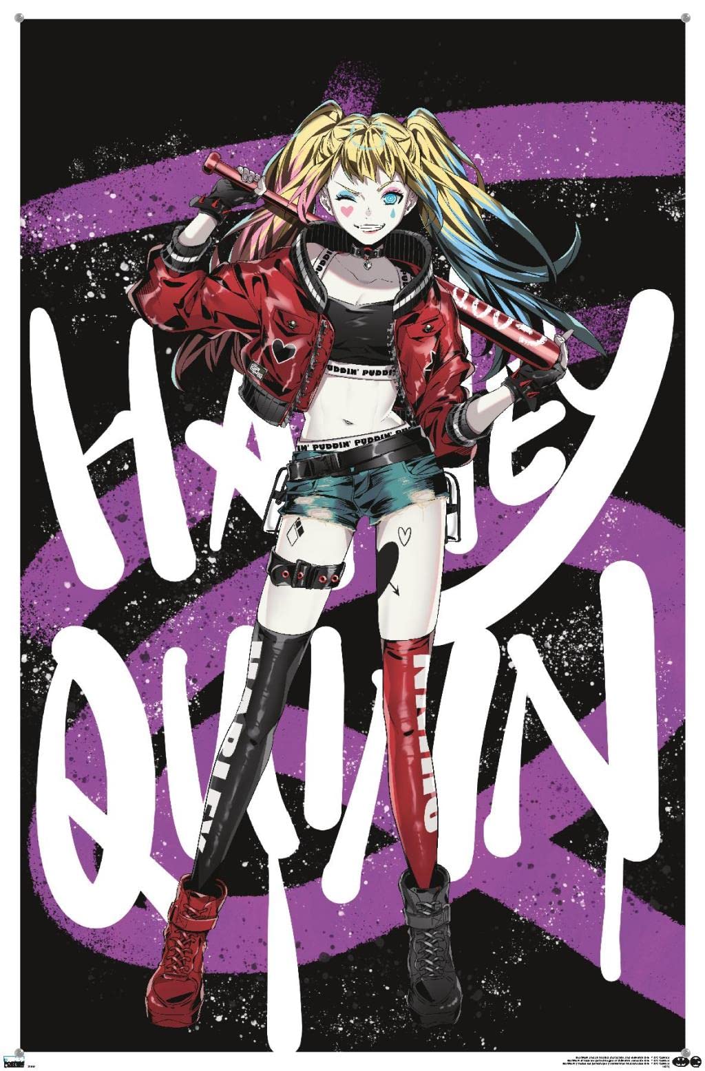 DC Comics Harley Quinn Anime Bat Wall Poster with Push Pins - Perfect for Bedroom, Dorm & Comic Fan Decor
