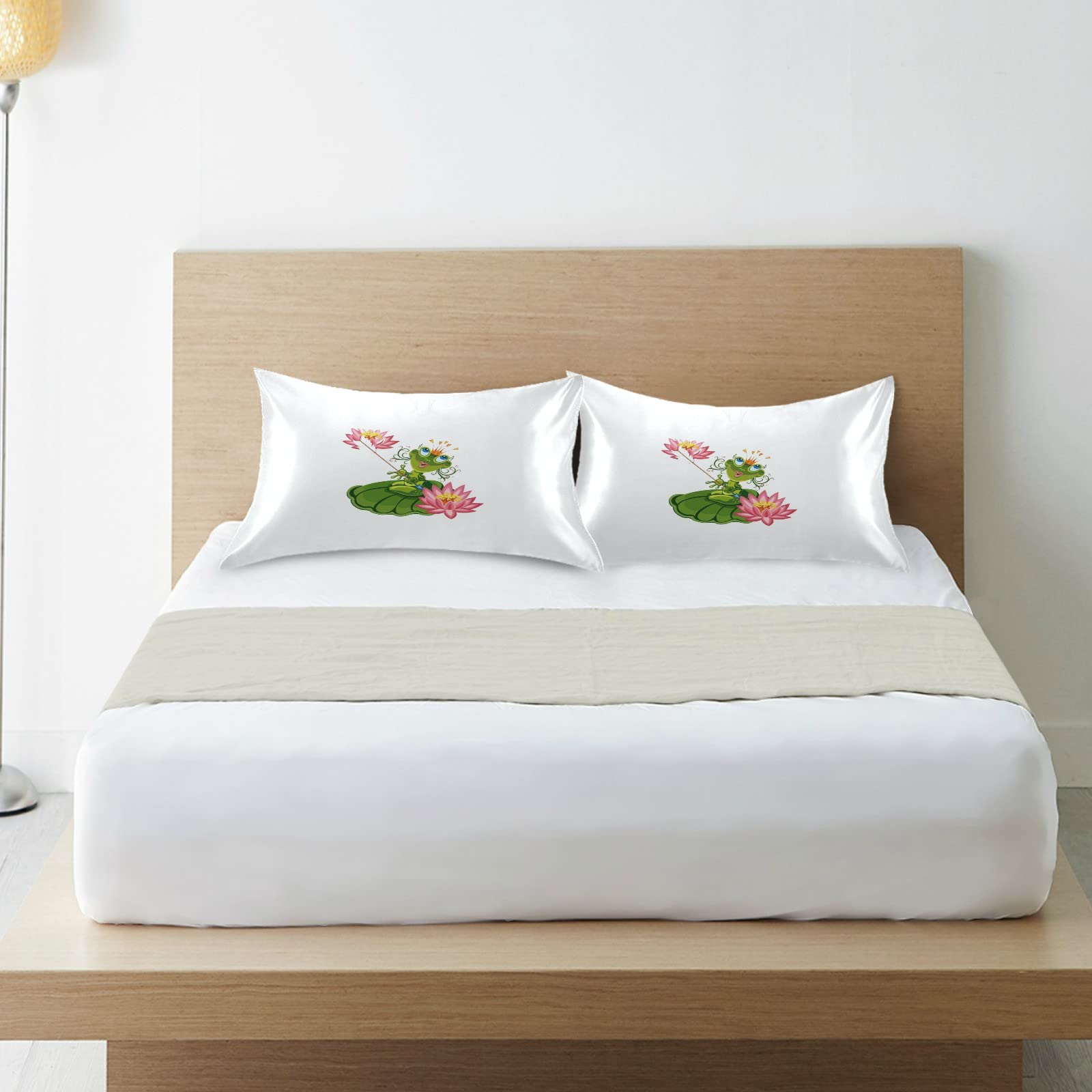 Cute Cartoon Frog Princess Satin Pillowcase Set of 2 - Queen Size 20x30 Inch with Envelope Closure - Soft & Smooth for Hair & Skin Care - Perfect for Bedroom, Gift, Travel & Home Decor