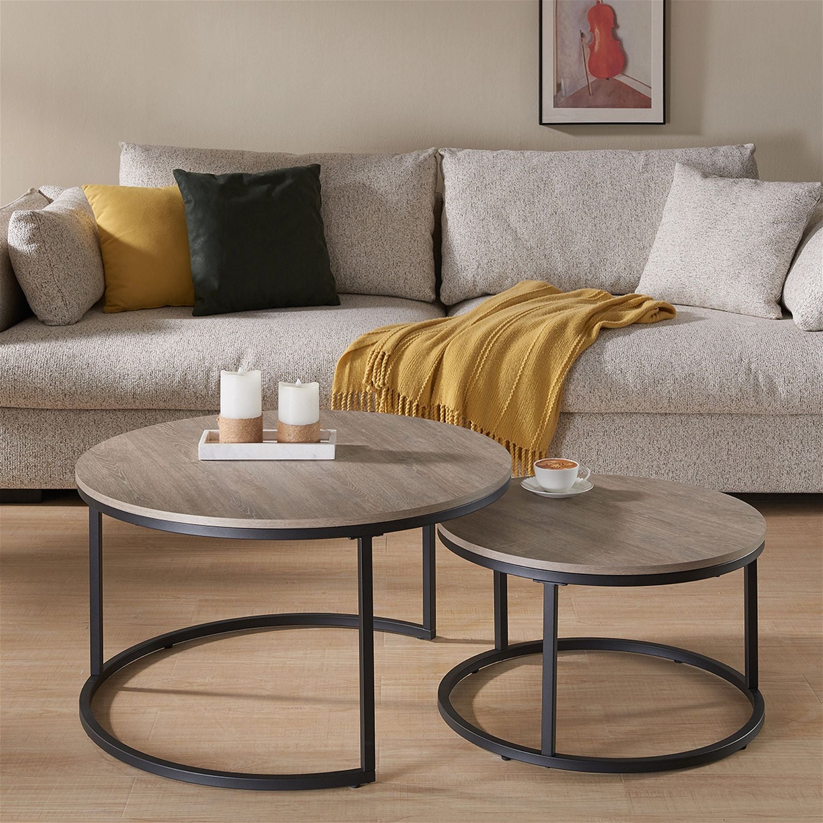 ECHO 800 Nested Coffee Table Set - Solid Oak Wood Modern Living Room Furniture - Perfect for Small Spaces, Apartments & Home Decor