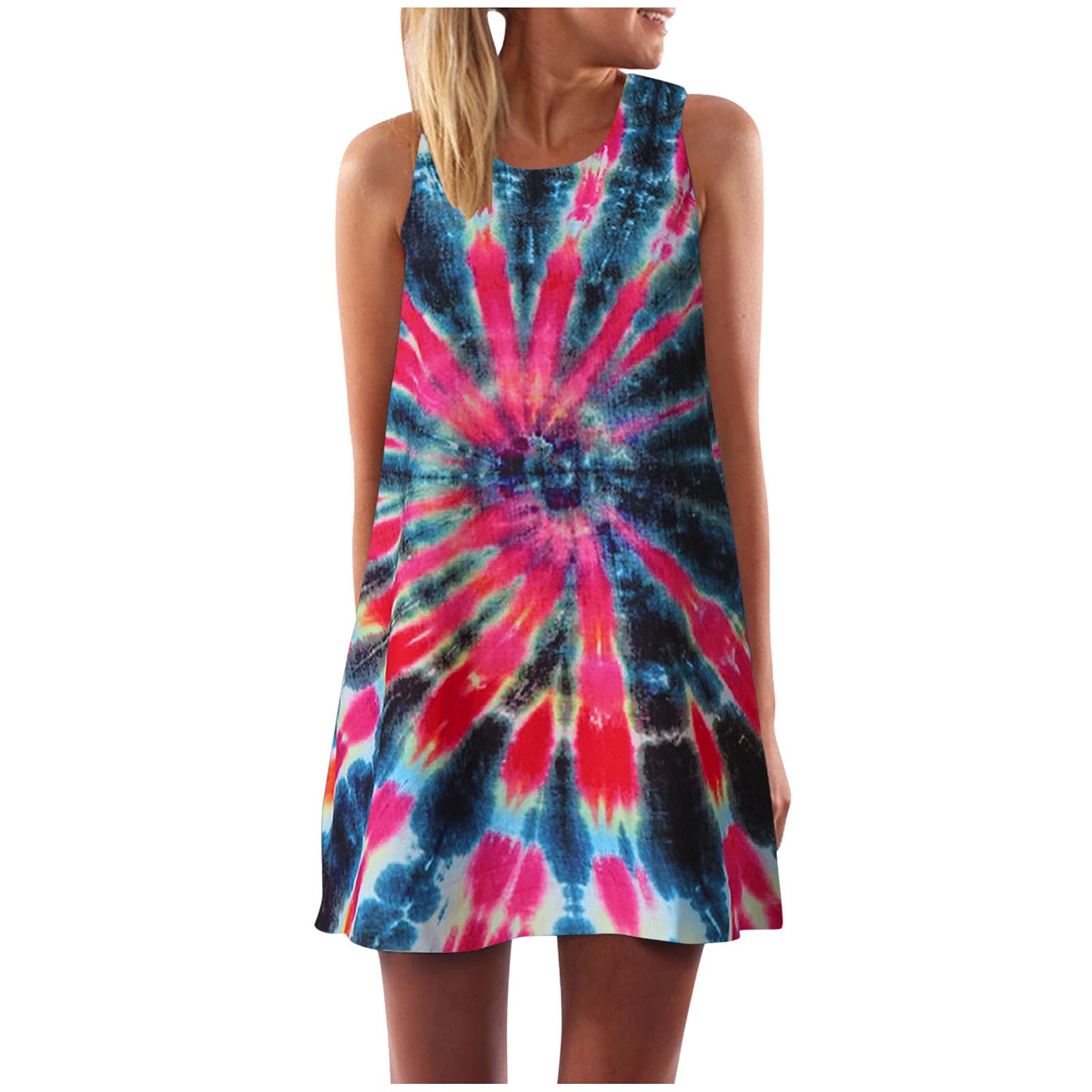 Vintage Boho Print Sleeveless Mini Dress for Women - Summer Beach Tunic Shirt Dress - Perfect for Vacations, Pool Parties & Casual Outings