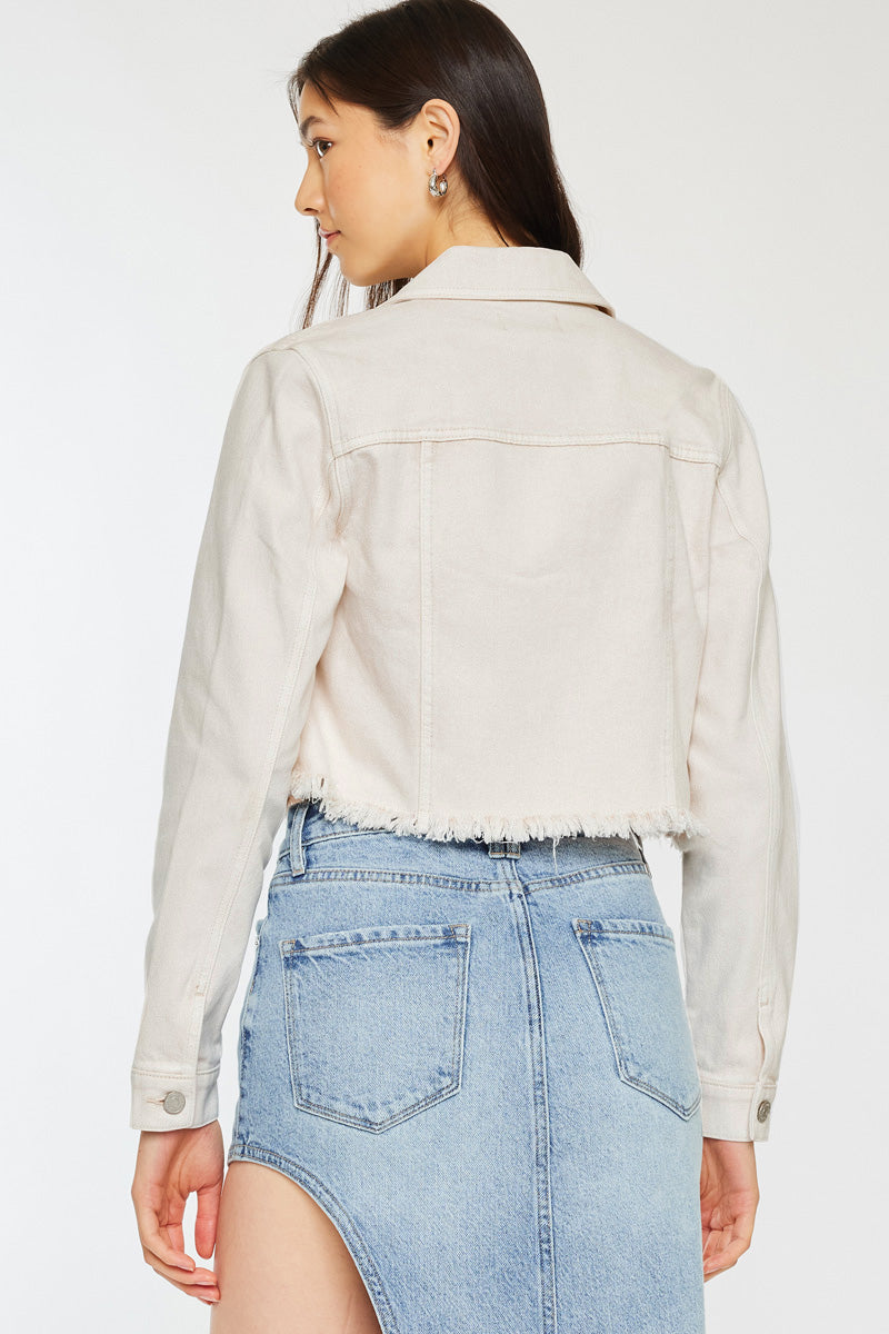 Ellie Cropped Denim Jacket - Women's Vintage Style Distressed Denim Jacket for Spring & Fall Fashion | Perfect for Casual Outfits, Music Festivals & Streetwear Looks