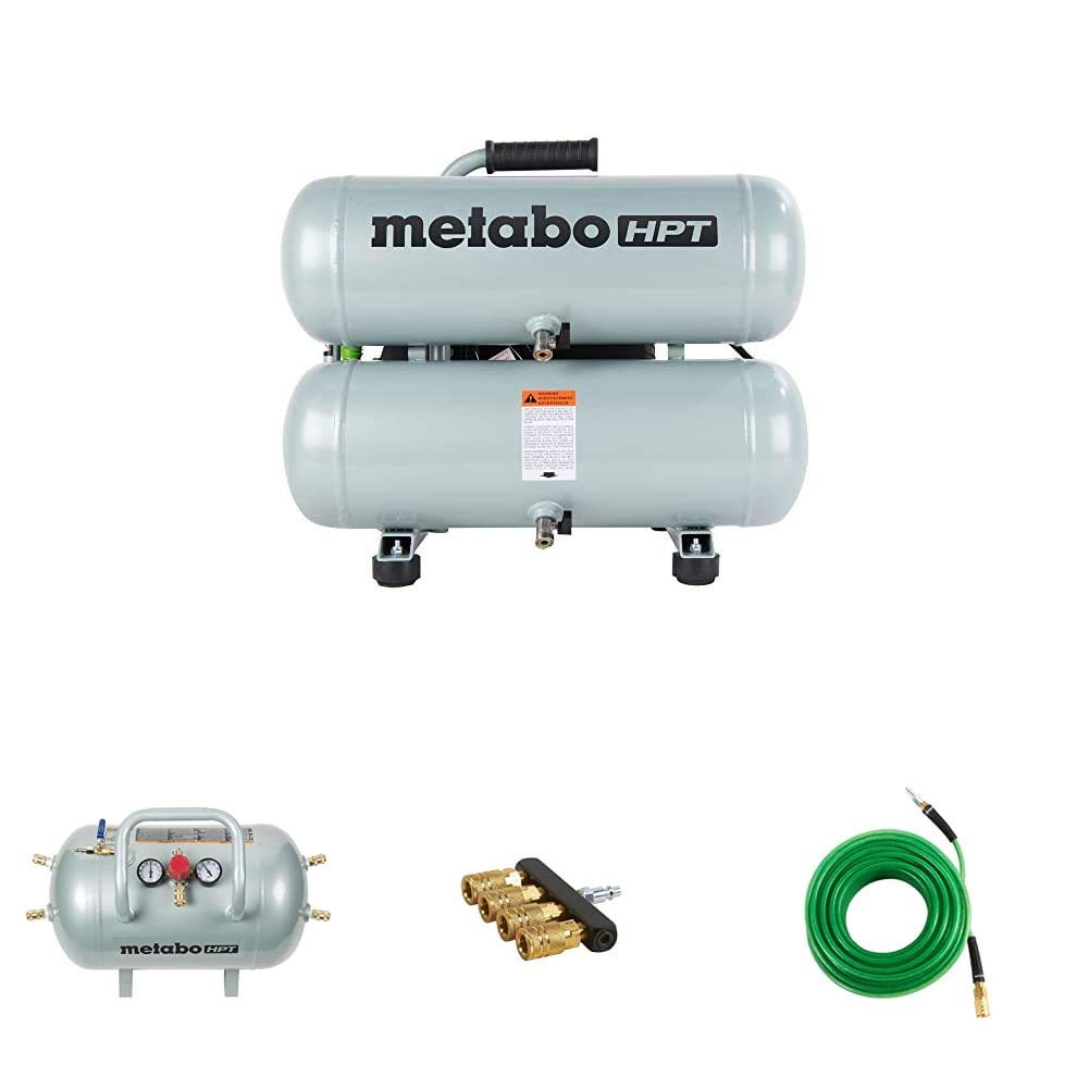 Metabo HPT 6 Gallon Portable Air Compressor with Reserve Tank, Manifold & 25ft Air Hose - Perfect for Home DIY Projects, Inflating Tires & Powering Air Tools