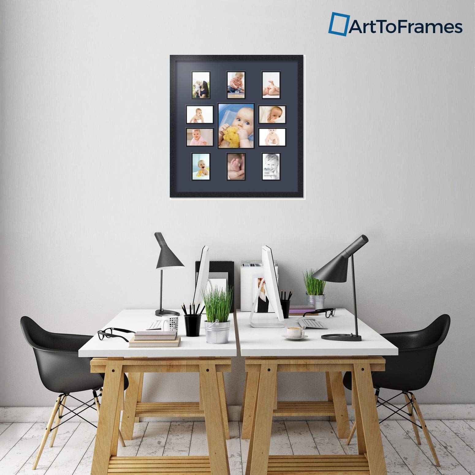 Art to Frames Double Mat Collage Photo Frame - 1x8x10 & 10x4x6 Openings, Satin Black Frame | Perfect for Family Photos, Wedding Memories & Wall Decor