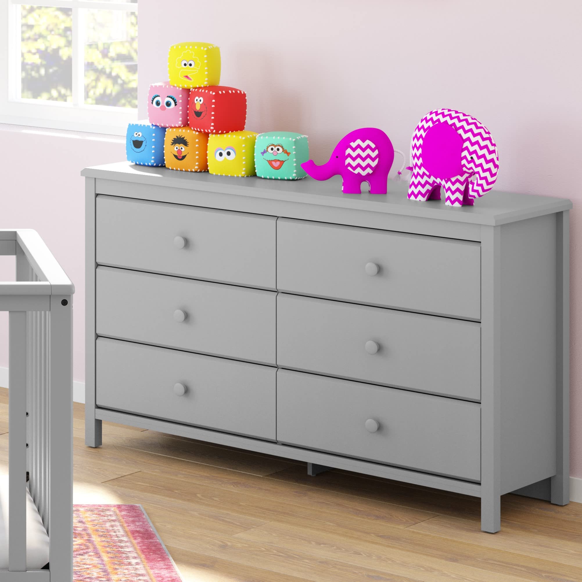 Storkcraft Alpine 6-Drawer Double Dresser in Pebble Gray - GREENGUARD Gold Certified Nursery Dresser for Kids | Baby Room Storage Organizer & Bedroom Chest of Drawers | Perfect for Toddler Bedroom Organization and Baby Clothes Storage