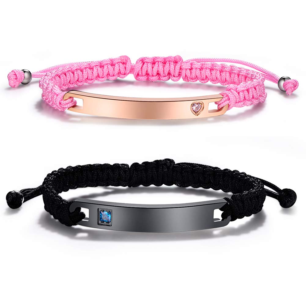 Custom Engraved Couple Bracelets - Handmade Rope Braided Bangle Cuff with Personalized Names for Him & Her | Romantic Gift for Anniversaries, Valentine's Day & Couple Matching Jewelry