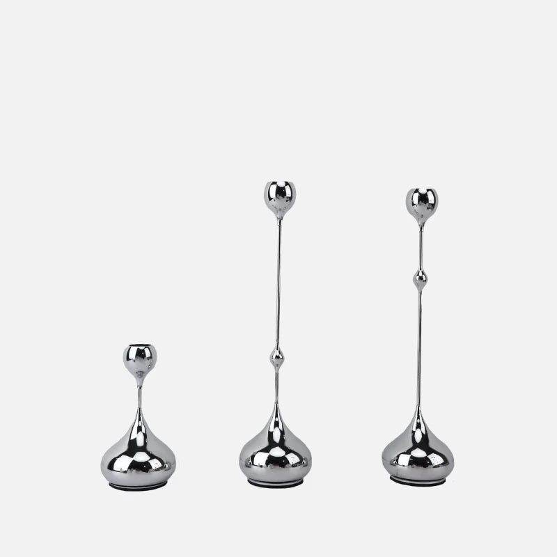 Elegant Chrome Drop Dining Candle Holder Set - Modern Table Centerpiece for Romantic Dinners, Wedding Decor & Home Ambiance Lighting