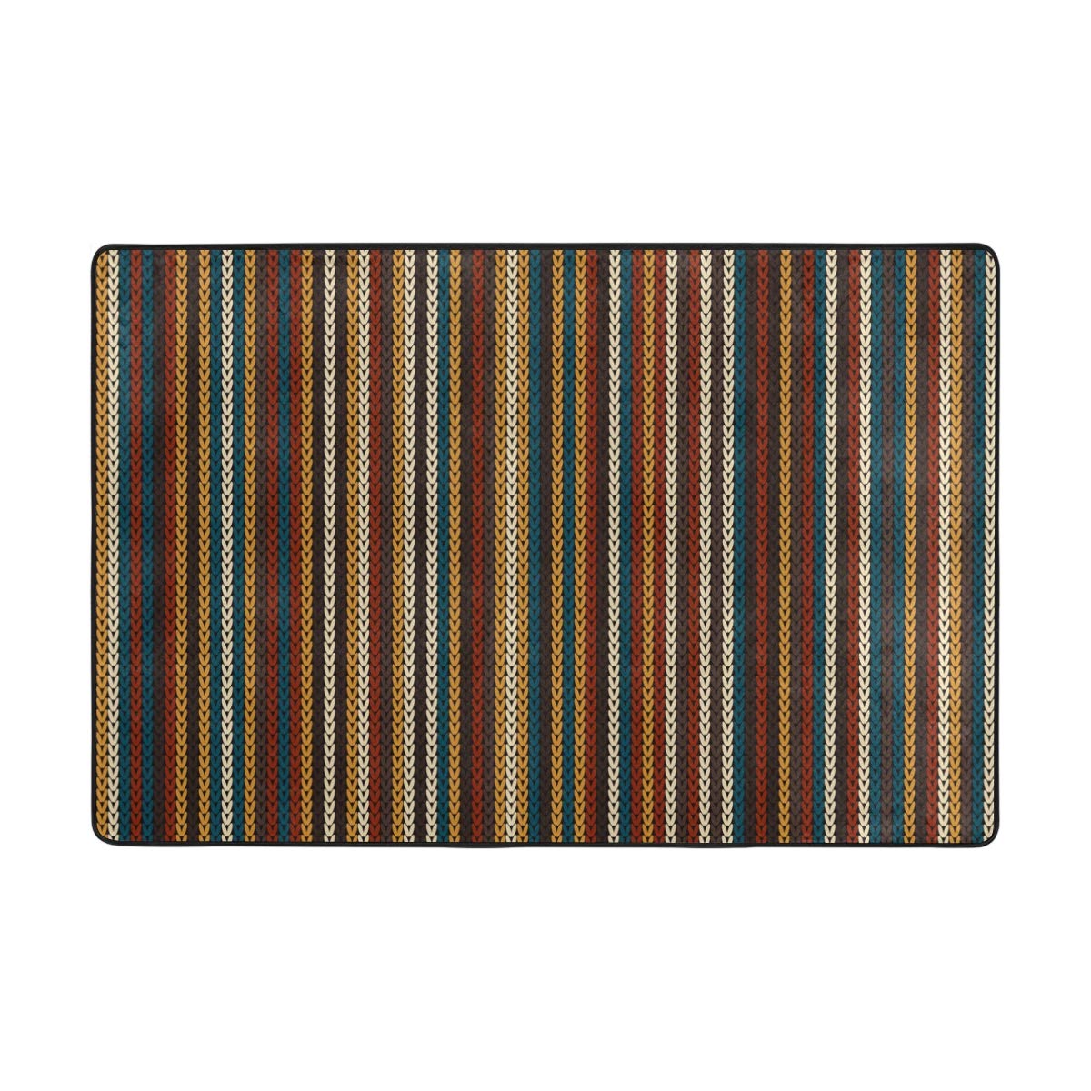 CENHOME Knit Striped Area Rug - Red, Brown & White Non-Slip Indoor/Outdoor Floor Mat for Home Entryway, Living Room, Bedroom & Patio