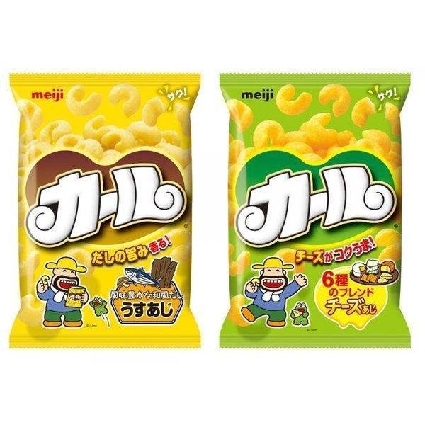 Meiji Karl Corn Puff Snack - Cheese & Light Salt Flavors (2 Bags) - Crunchy Japanese Snacks for Parties, Office & Movie Nights