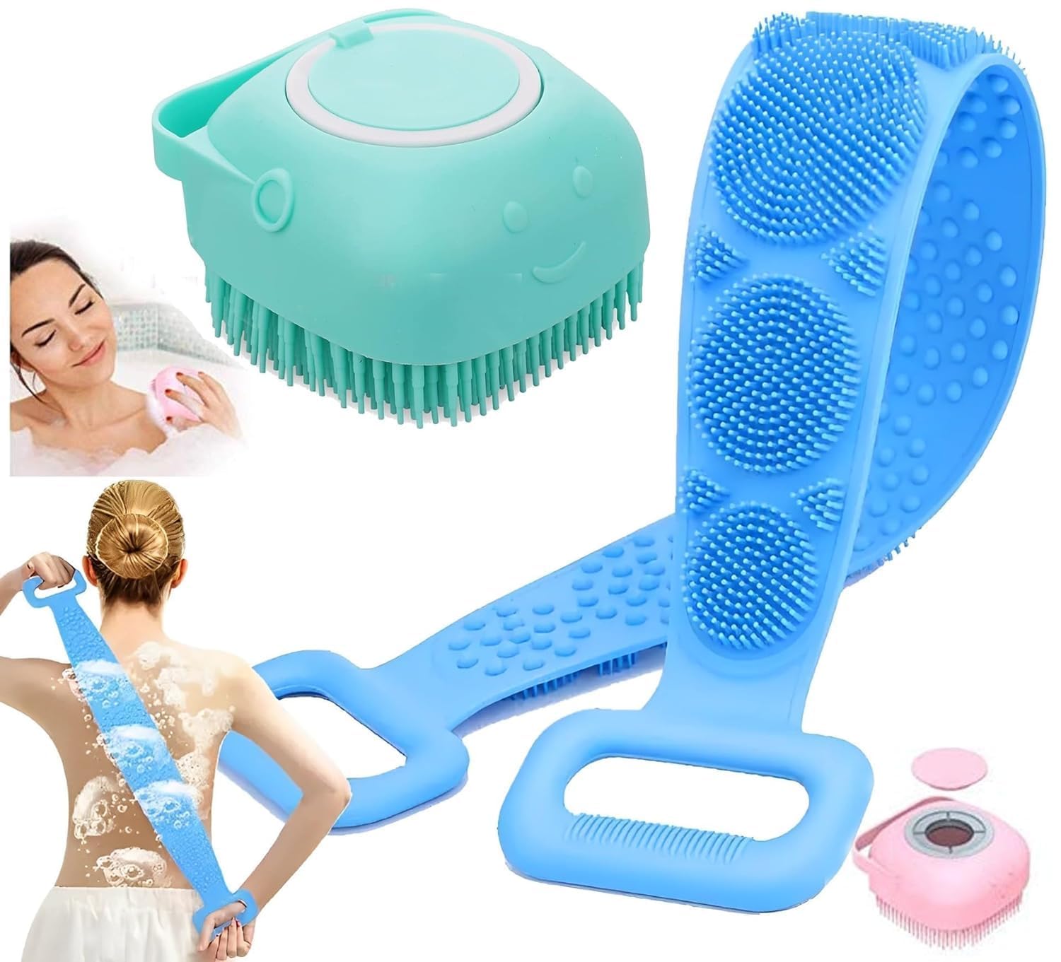 APTODEN Silicone Body Massage Bath Brush with Soap Dispenser - Exfoliating Back Scrubber & Scalp Massager for Deep Cleaning - Perfect for Shower, Spa & Relaxation (Multi-Color)