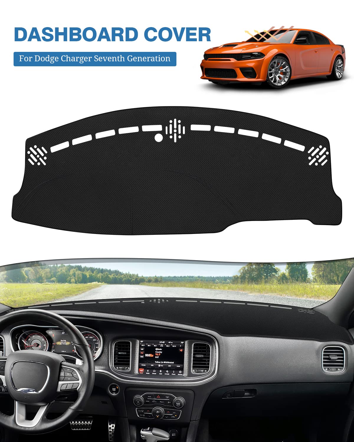 FIILINES Dash Cover for Dodge Charger 2011-2023 | Non-Slip Mesh Dashboard Protector | Sunshade & Anti-Glare Accessory | Perfect for Summer Heat & UV Protection