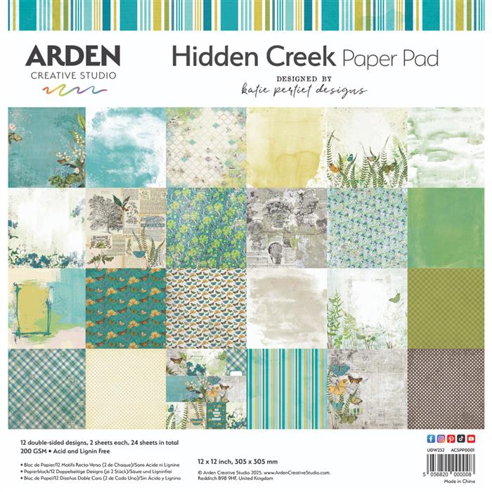 Arden Creative Studio Hidden Creek 12x12 Inch Scrapbook Paper Pad - Premium Acid-Free Cardstock for DIY Crafts, Scrapbooking, and Card Making