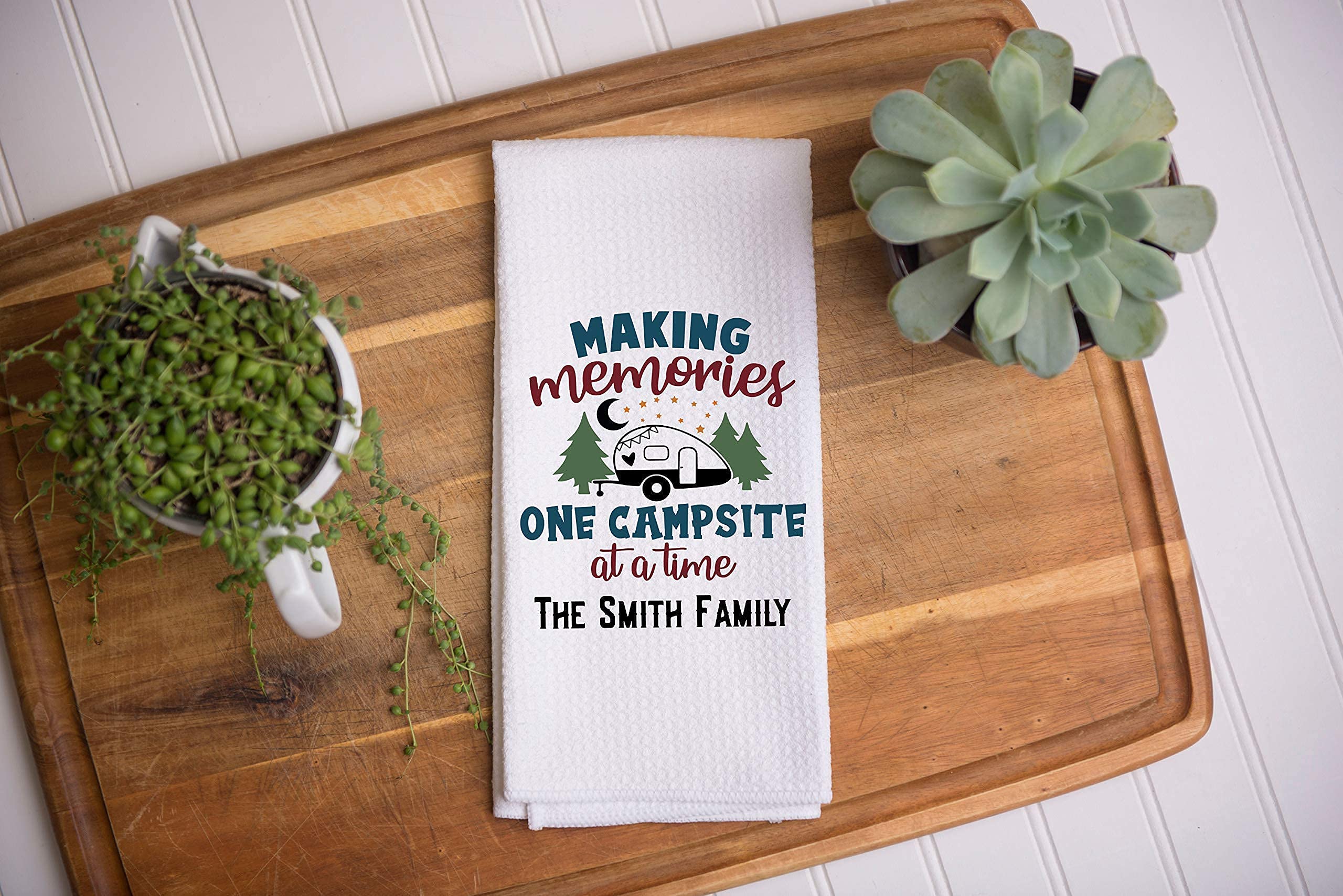 Personalized Waffle Weave Dish Towel - Custom Kitchen Towel for Camping & Travel Trailers | Camper Accessories & Decor | Perfect for Outdoor Cooking, RV Life & Campsite Memories