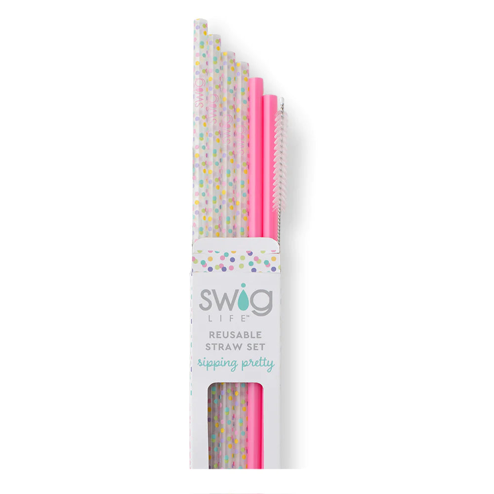 Eco-Friendly Pink Confetti Reusable Straw Set - 12 Pack BPA-Free Drinking Straws for Parties, Smoothies & Cocktails - Fun & Sustainable Alternative to Plastic Straws