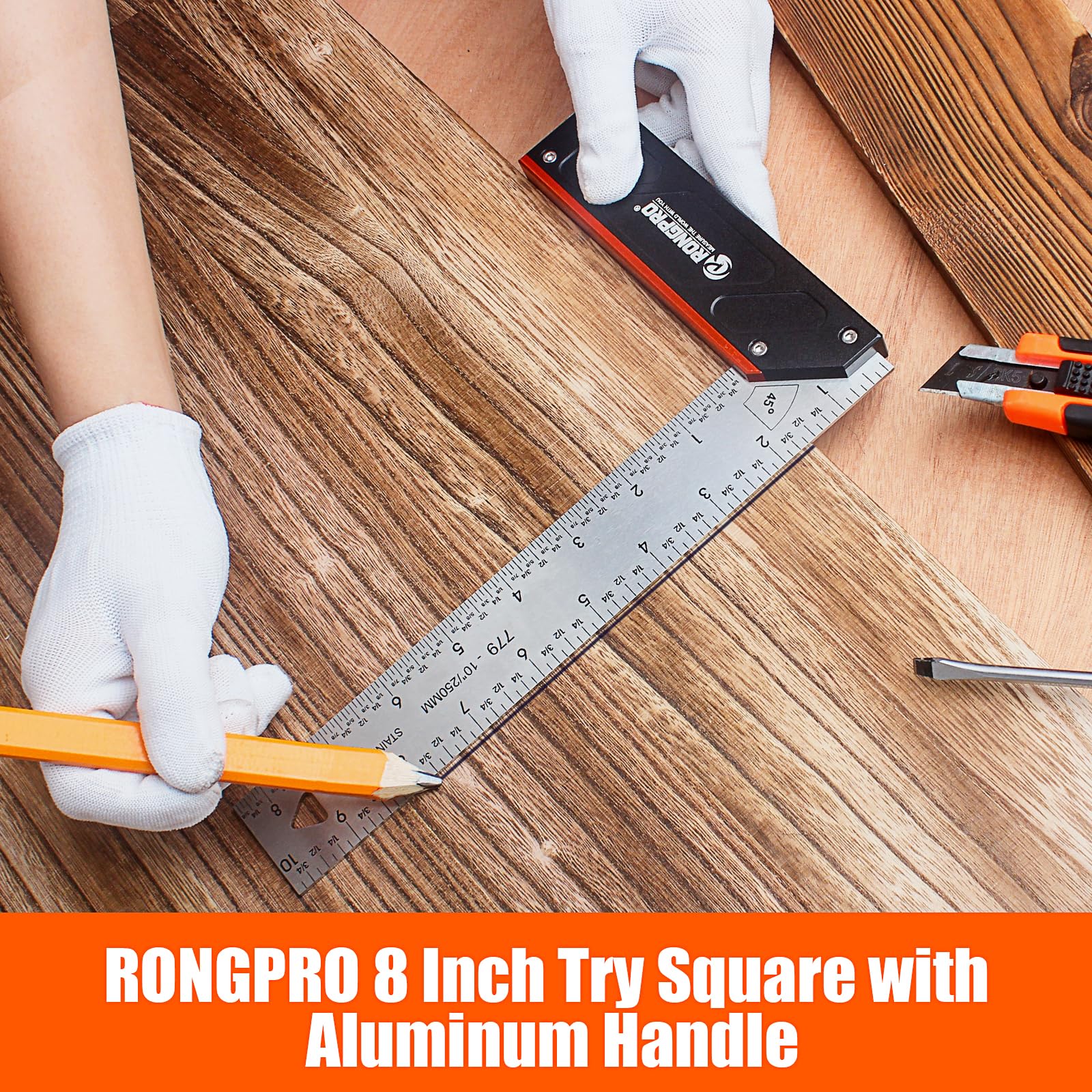 10 Inch Woodworking Square Ruler & T-Bevel Gauge Set - 1/16