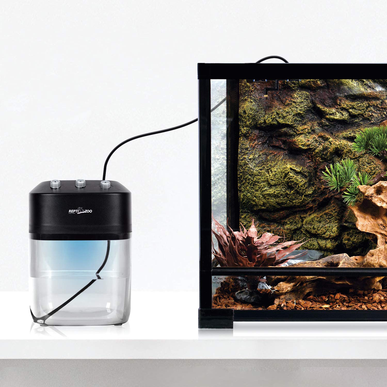 REPTI ZOO 2.2L Adjustable Reptile Mister Humidifier - High Pressure Silent Pump Terrarium Spray System with 2 Nozzles for Reptiles & Amphibians - Perfect for Rainforest Habitat, Chameleon Cage & Vivarium Maintenance