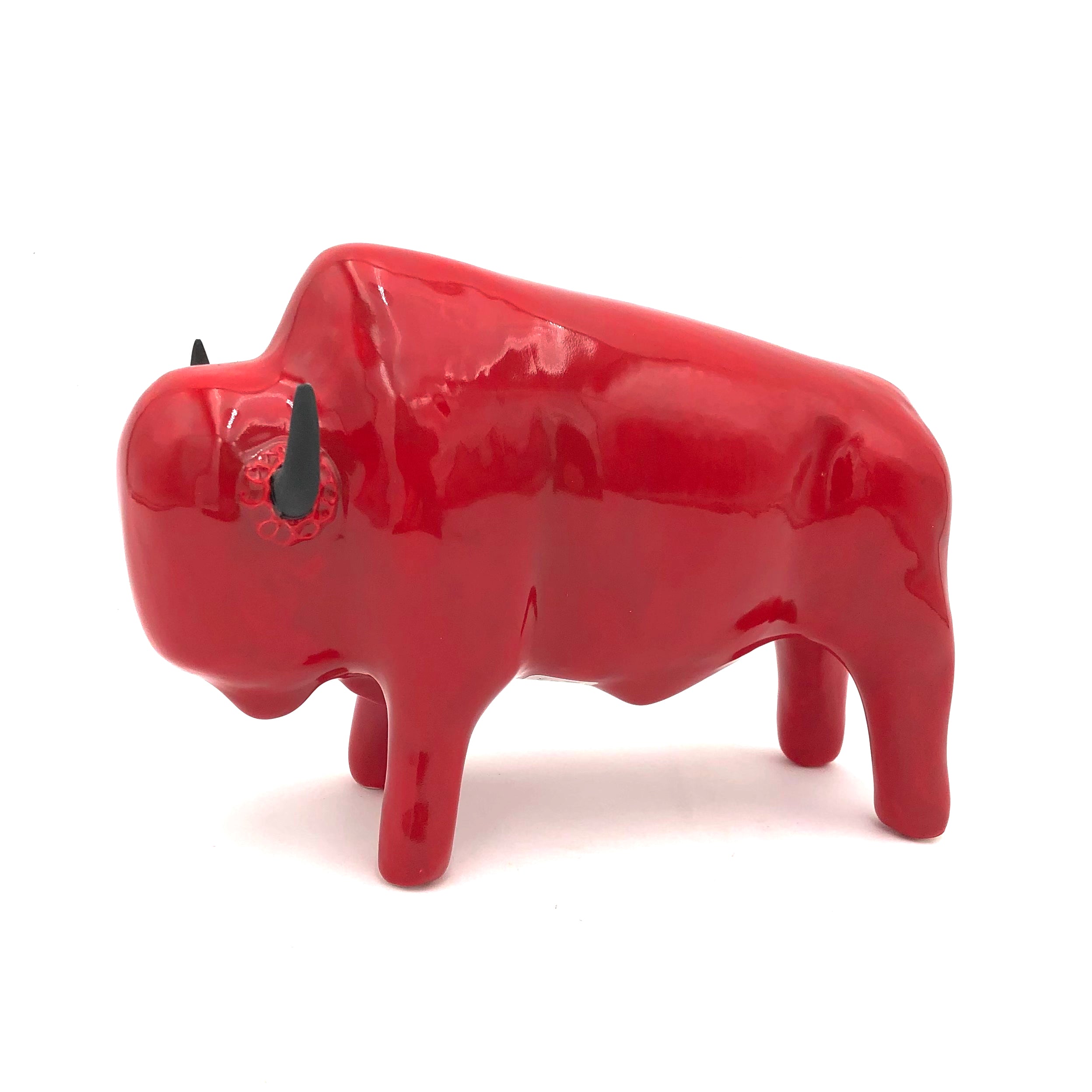 Brian Horsch Half Size Bison Sculpture - Smooth Shiny Red Forward Facing Statue | Western Decor, Home Office Art, Rustic Gift Idea