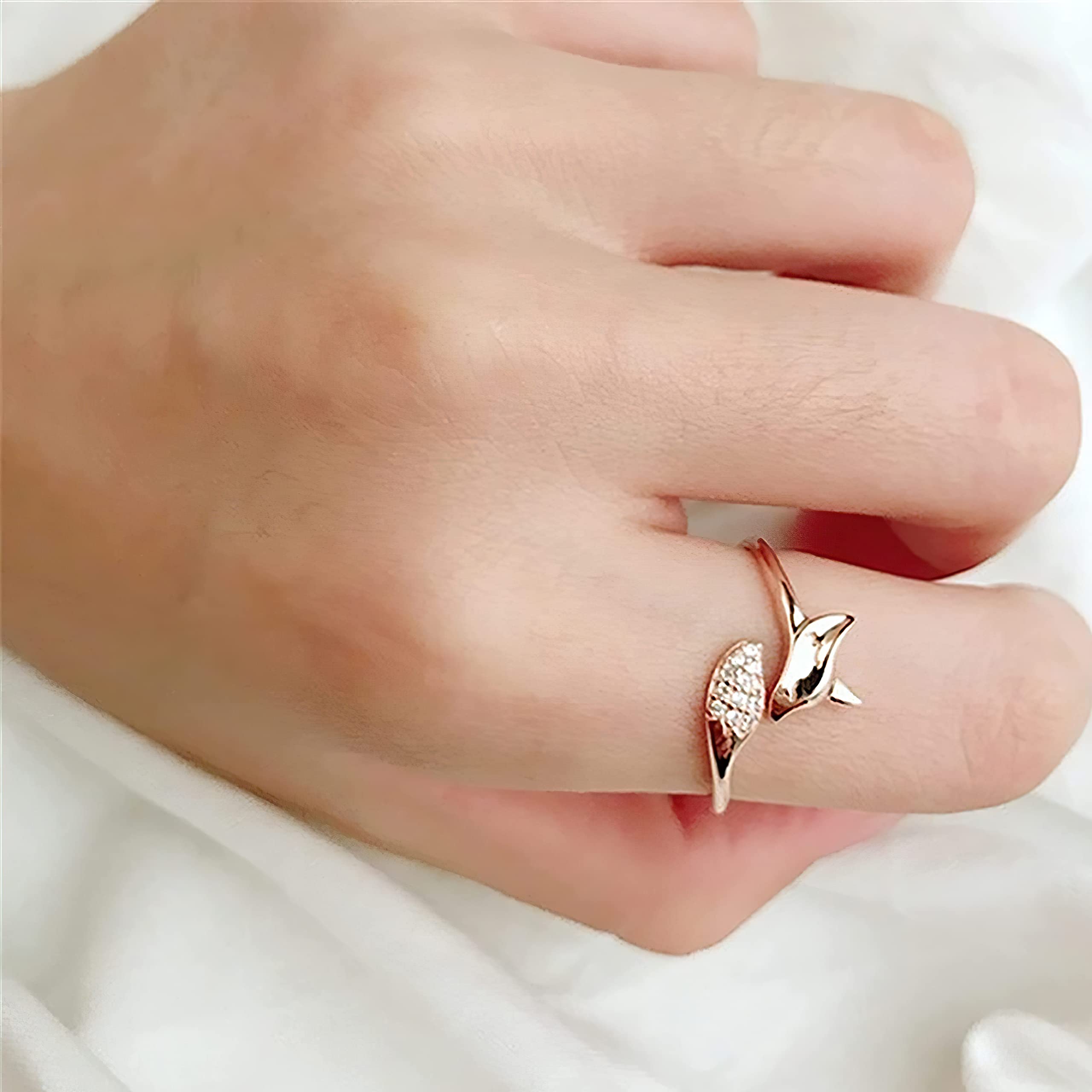Elegant Rose Gold Plated Cubic Zirconia Adjustable Fox Ring for Women & Girls - Fashionable Promise Jewelry Gift for Sister, Wife & Loved Ones | Perfect for Date Nights, Parties & Special Occasions