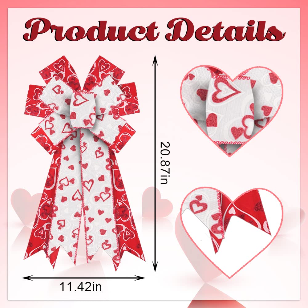 Valentine's Day Wreath Bows - Red & White Heart Burlap Ribbon Bows for Wreaths, Tree Toppers, Home Decor - Indoor & Outdoor Decoration for Valentine's Day, Weddings, Parties & Seasonal Wreath Ornaments