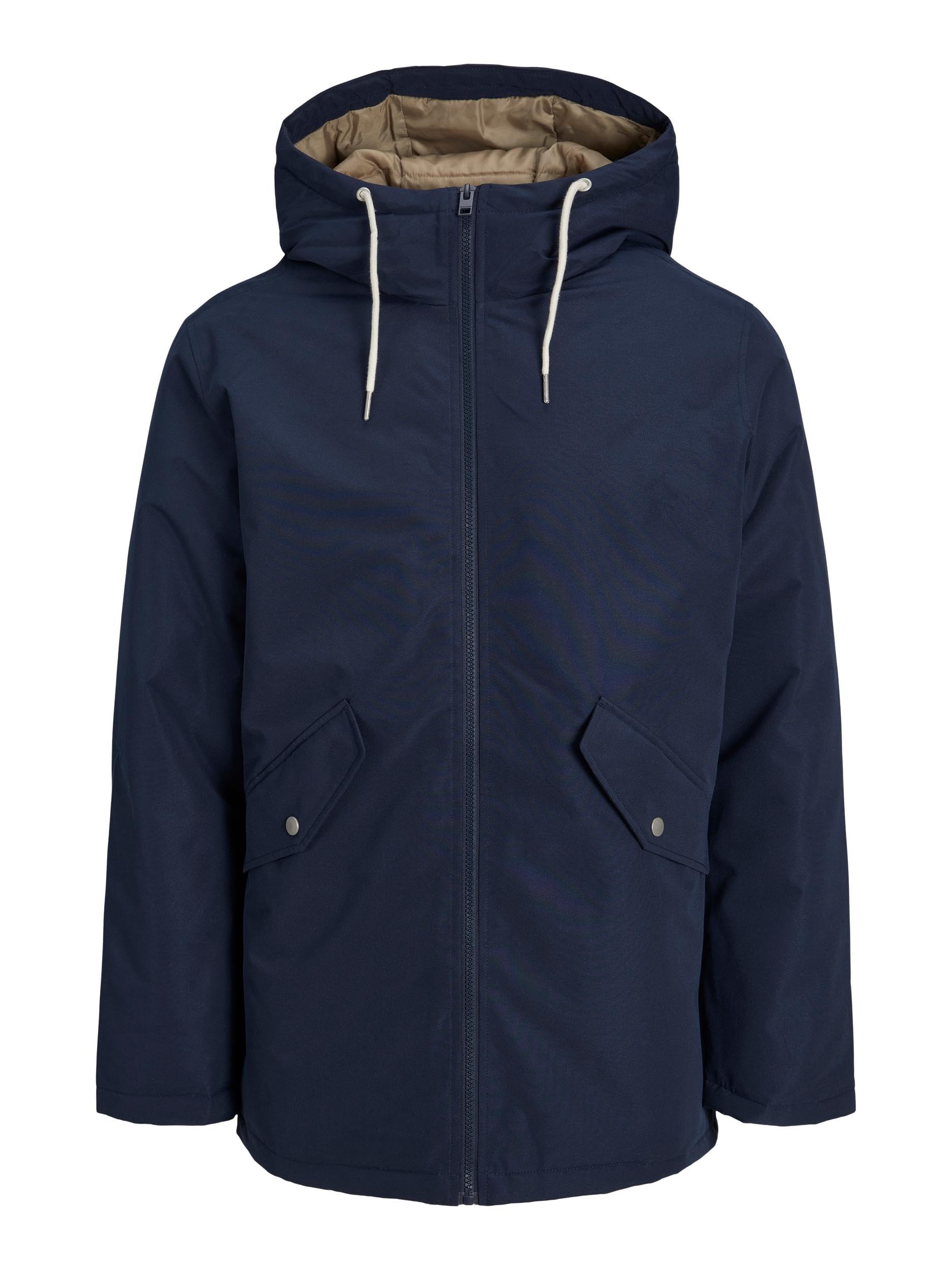 JACK & JONES Men's Waterproof Hooded Parka Jacket - Winter Warm Windproof Outdoor Coat for Hiking, Camping & Daily Wear