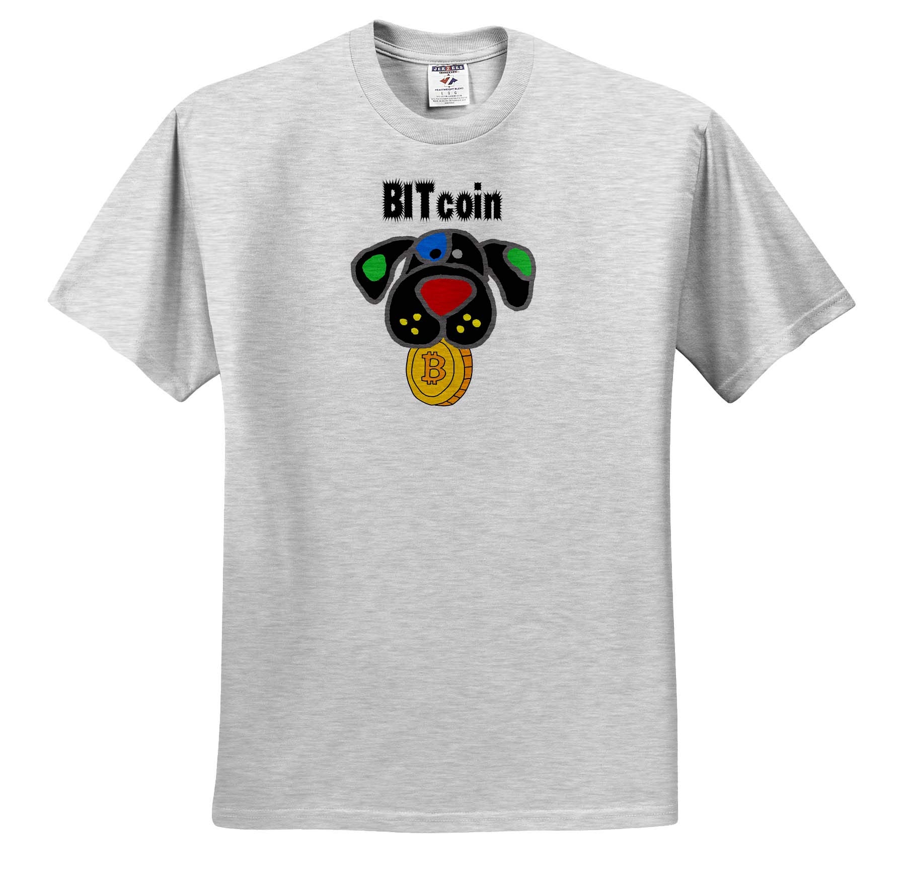 Funny Cute Black Dog Biting Bitcoin Cryptocurrency Money Pun T-Shirt - Trendy Crypto Humor Tee for Bitcoin Enthusiasts & Dog Lovers | Perfect for Casual Wear, Gifts & Crypto Events