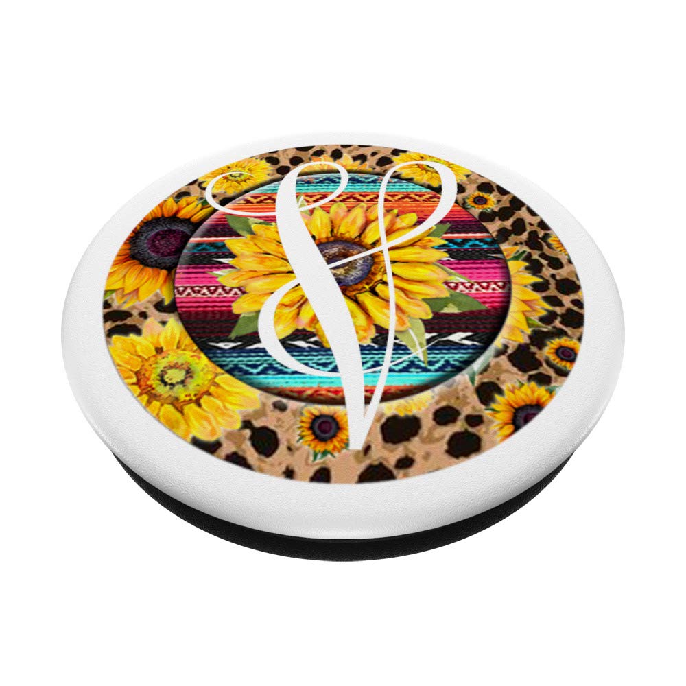 Sunflower Pop Letter V Phone Case Stand - White V Monogram PopSockets Grip & Stand for iPhone, Samsung & Tablets | Perfect for Work, Travel & Selfies