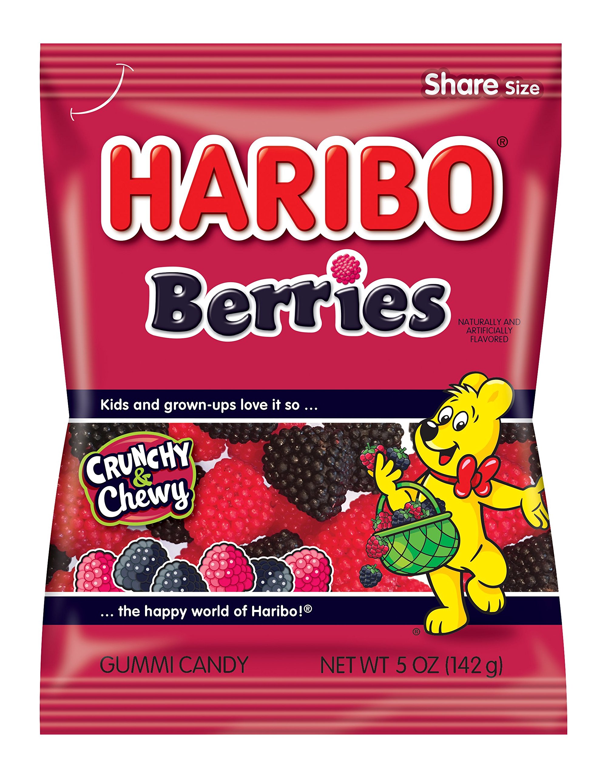 HARIBO Gummi Candy - Berries Gummy Candy, 5oz Share Size Bags (Pack of 12) | Soft & Chewy Red & Black Berry Fruit Flavored Snacks | Perfect for Parties, Movie Nights & Office Treats