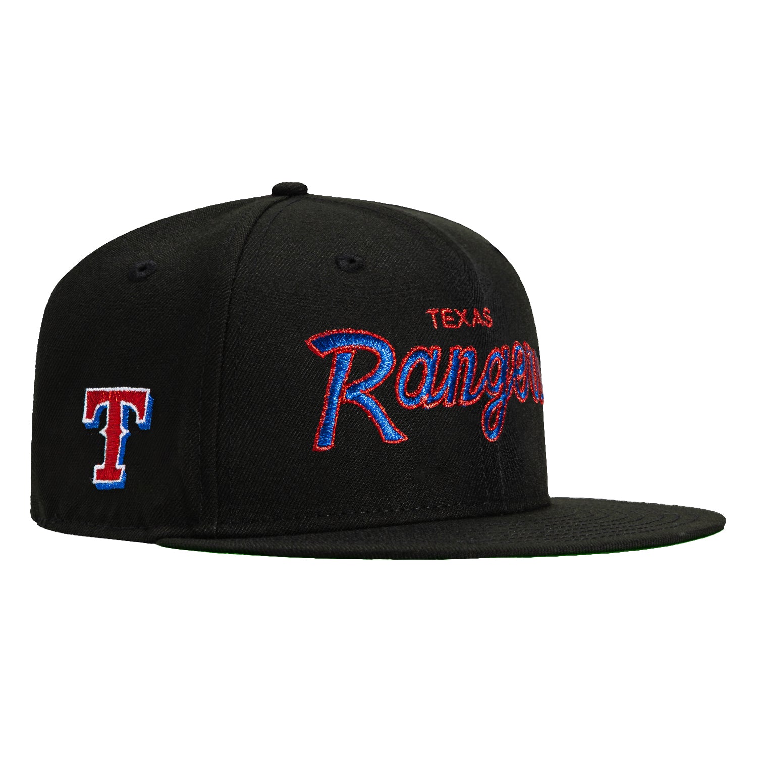 New Era 59Fifty Texas Rangers Logo Patch Script Hat - Official MLB Baseball Cap for Men & Women - Adjustable Snapback - Perfect for Baseball Games, Fan Gear & Streetwear Fashion