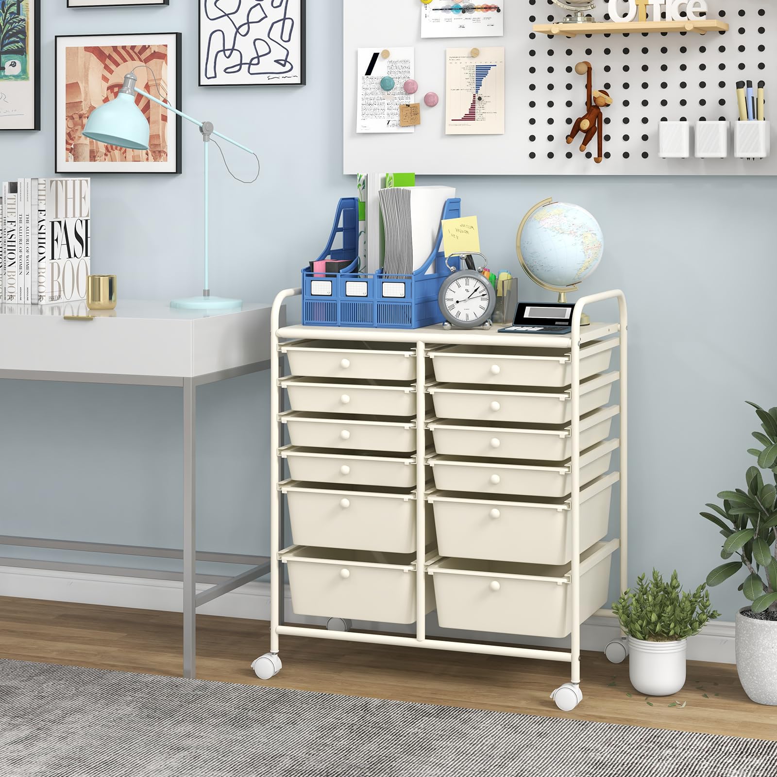 RELAX4LIFE 12-Drawer Rolling Storage Cart with Wheels - Mobile Craft Organizer for Art Supplies, Office, School & Beauty Salon | Portable Utility Cart for Home, Studio & Workplace Organization (White)