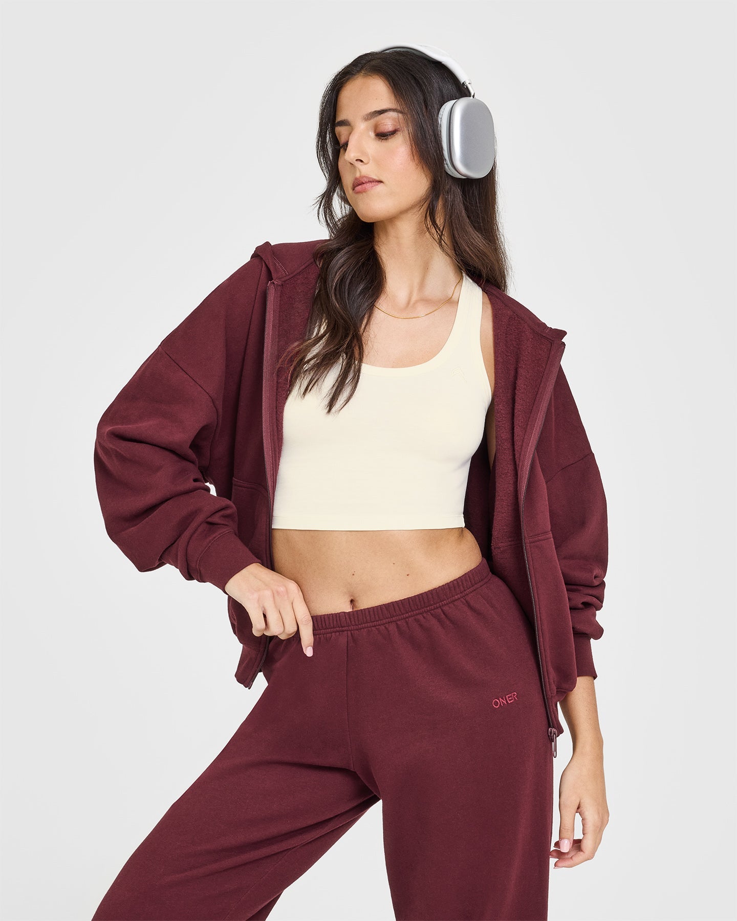 Mid Weight Joggers for Women - Soft Comfortable Rosewood Color Lounge Pants for Running, Yoga & Casual Wear