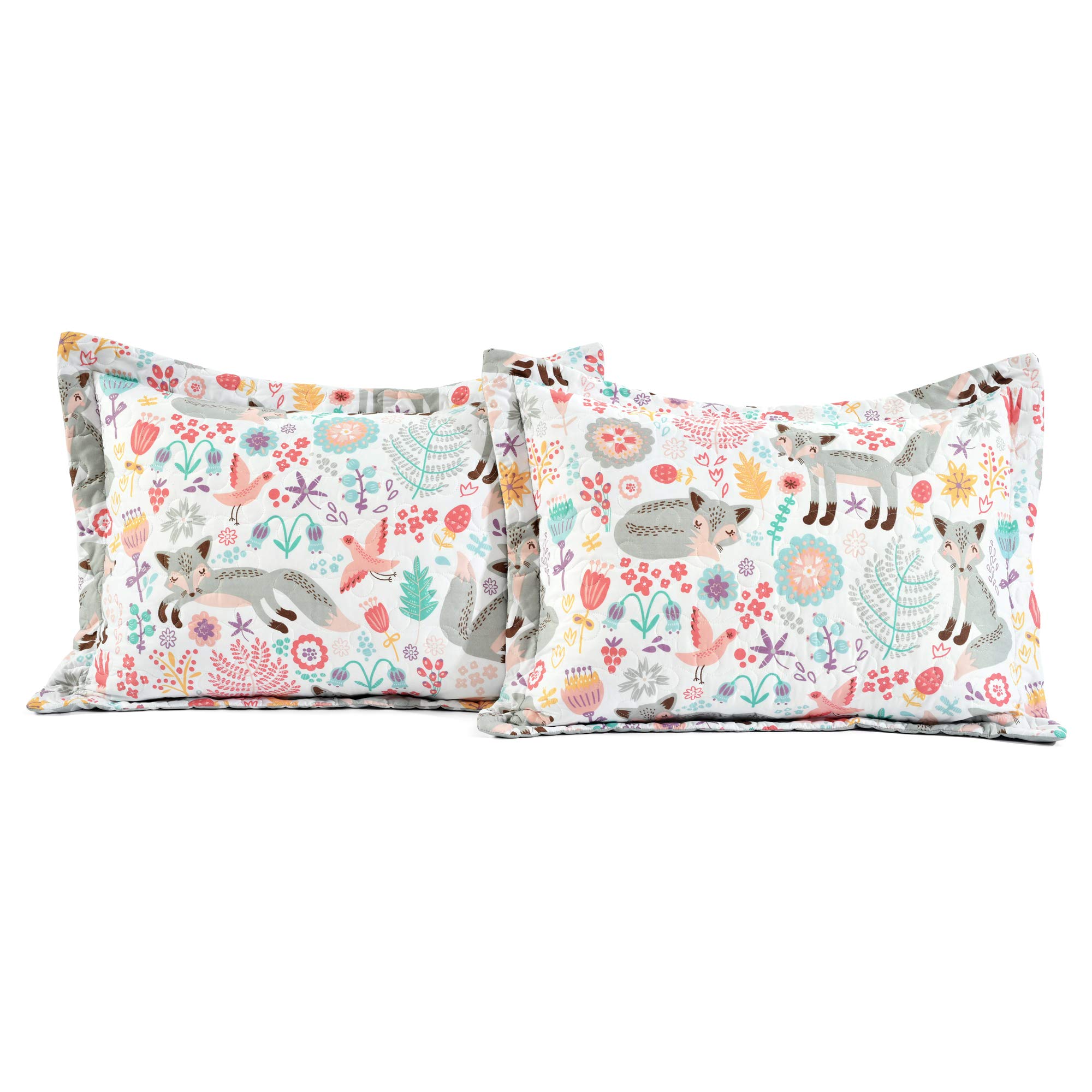 Pixie Fox Daybed Cover Set - 6-Piece Gray & Pink Floral Bedding for Girls - Woodland Kids Room Decor