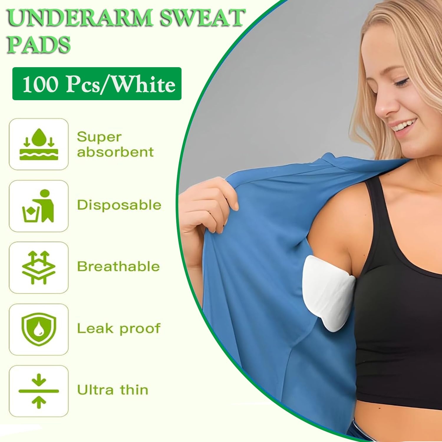 AKOAK 100 Pcs Disposable Underarm Sweat Pads for Women & Men - Invisible Adhesive Armpit Protection Pads for Excessive Sweating | Comfortable & Breathable | Perfect for Workouts, Business Meetings & Daily Wear
